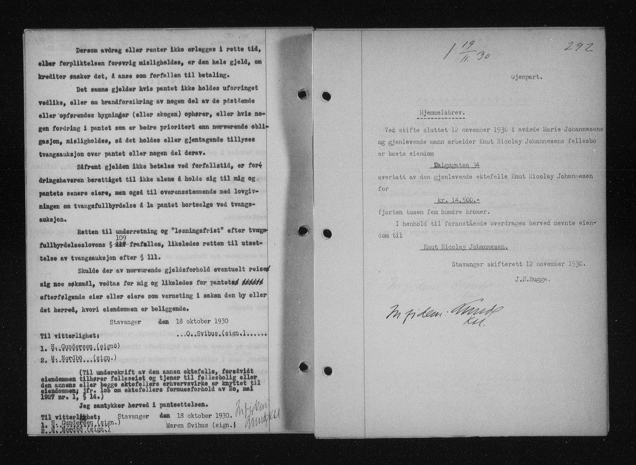 Stavanger byfogd, SAST/A-101408/001/4/41/410/410BB/L0058: Mortgage book no. 48, 1930-1931, Deed date: 19.11.1930