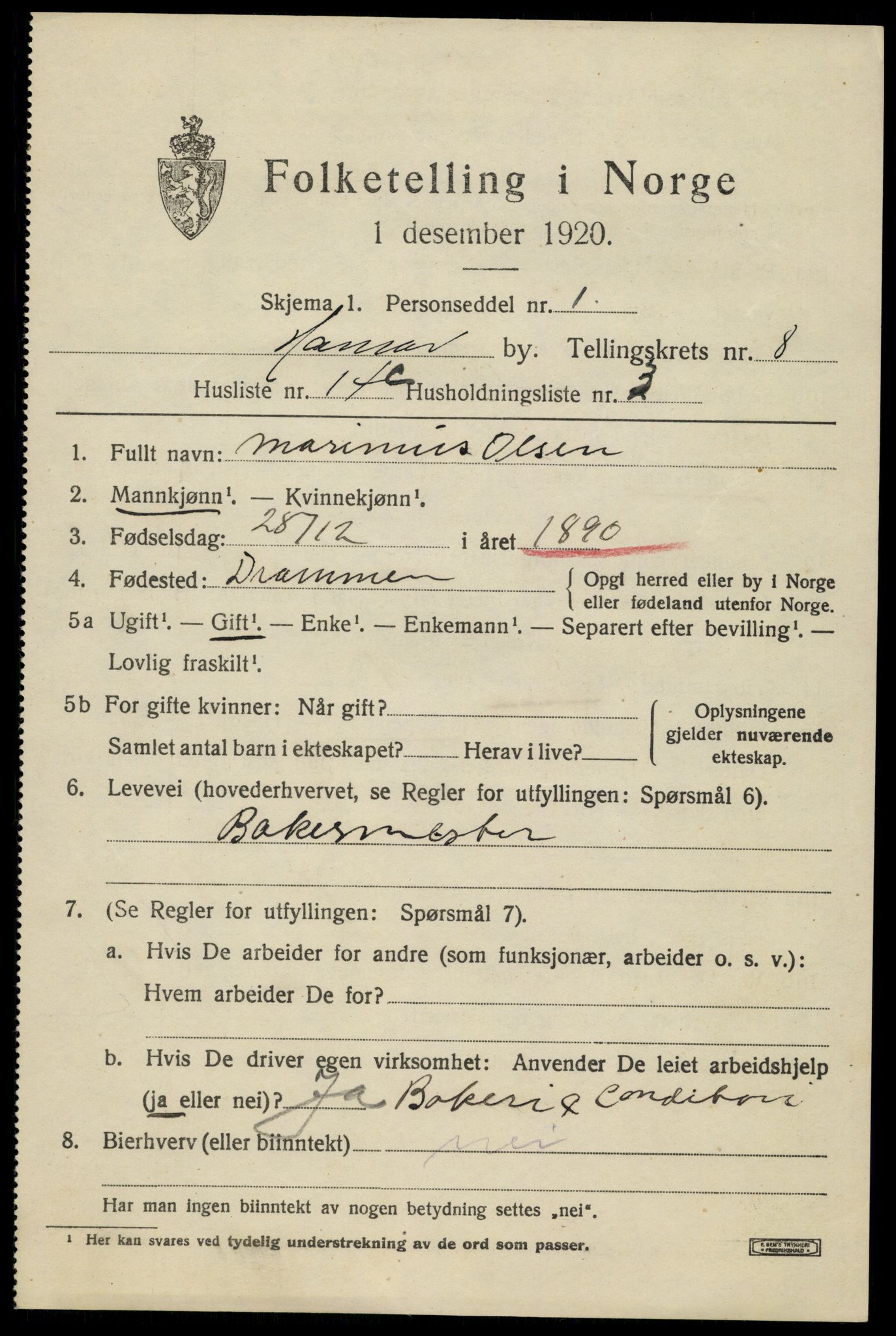 SAH, 1920 census for Hamar, 1920, p. 14635