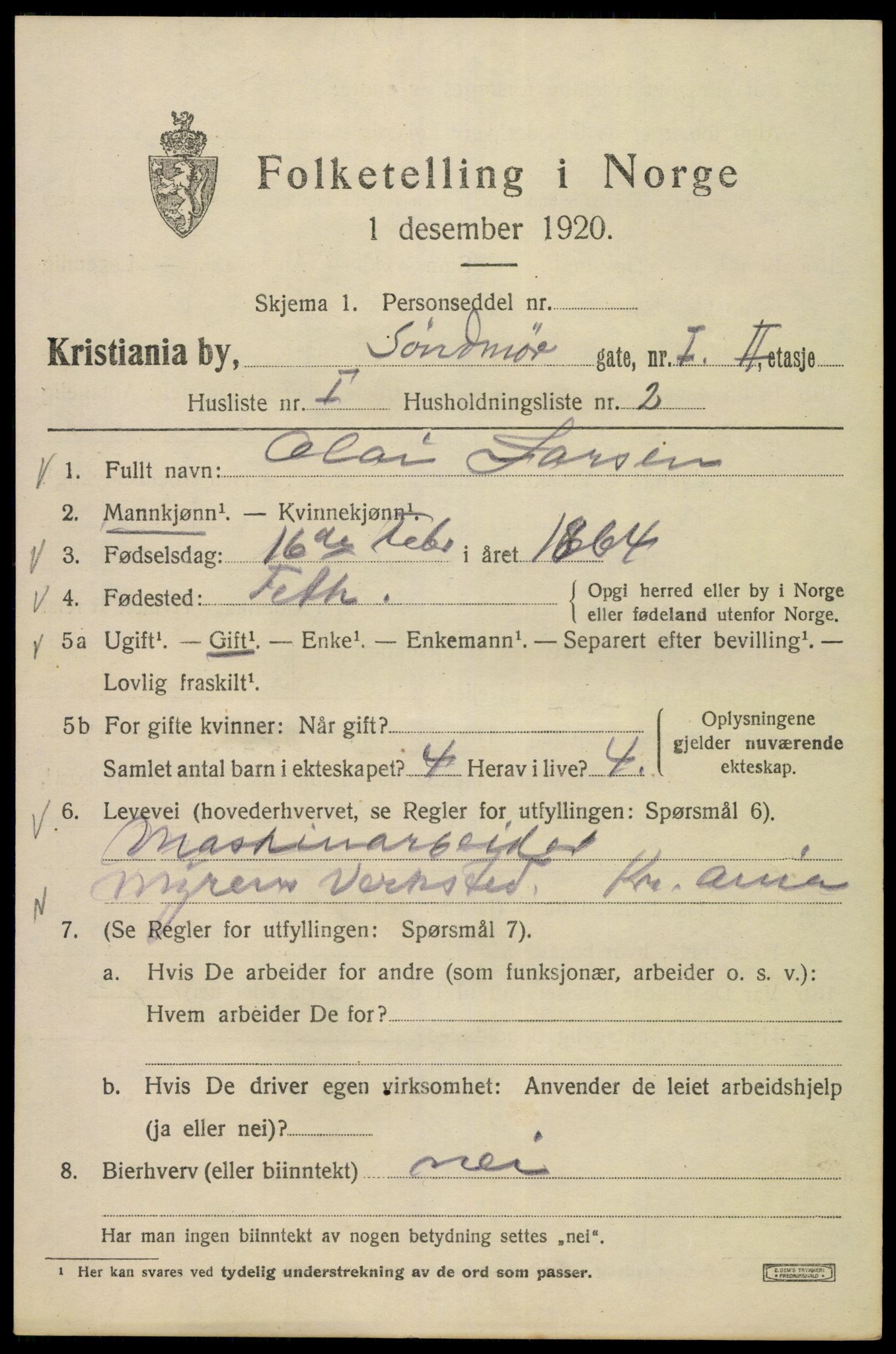 SAO, 1920 census for Kristiania, 1920, p. 561333