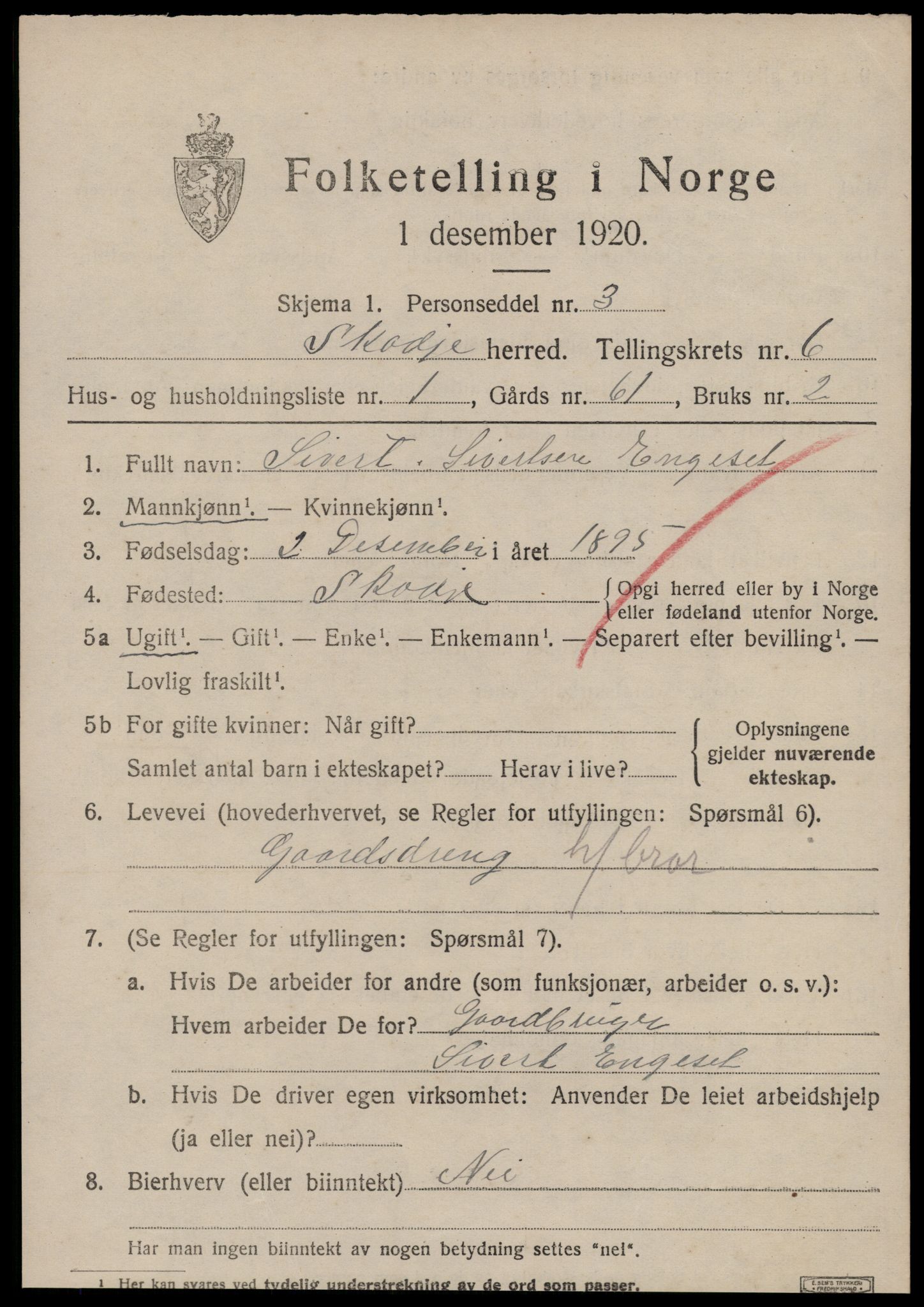 SAT, 1920 census for Skodje, 1920, p. 2623