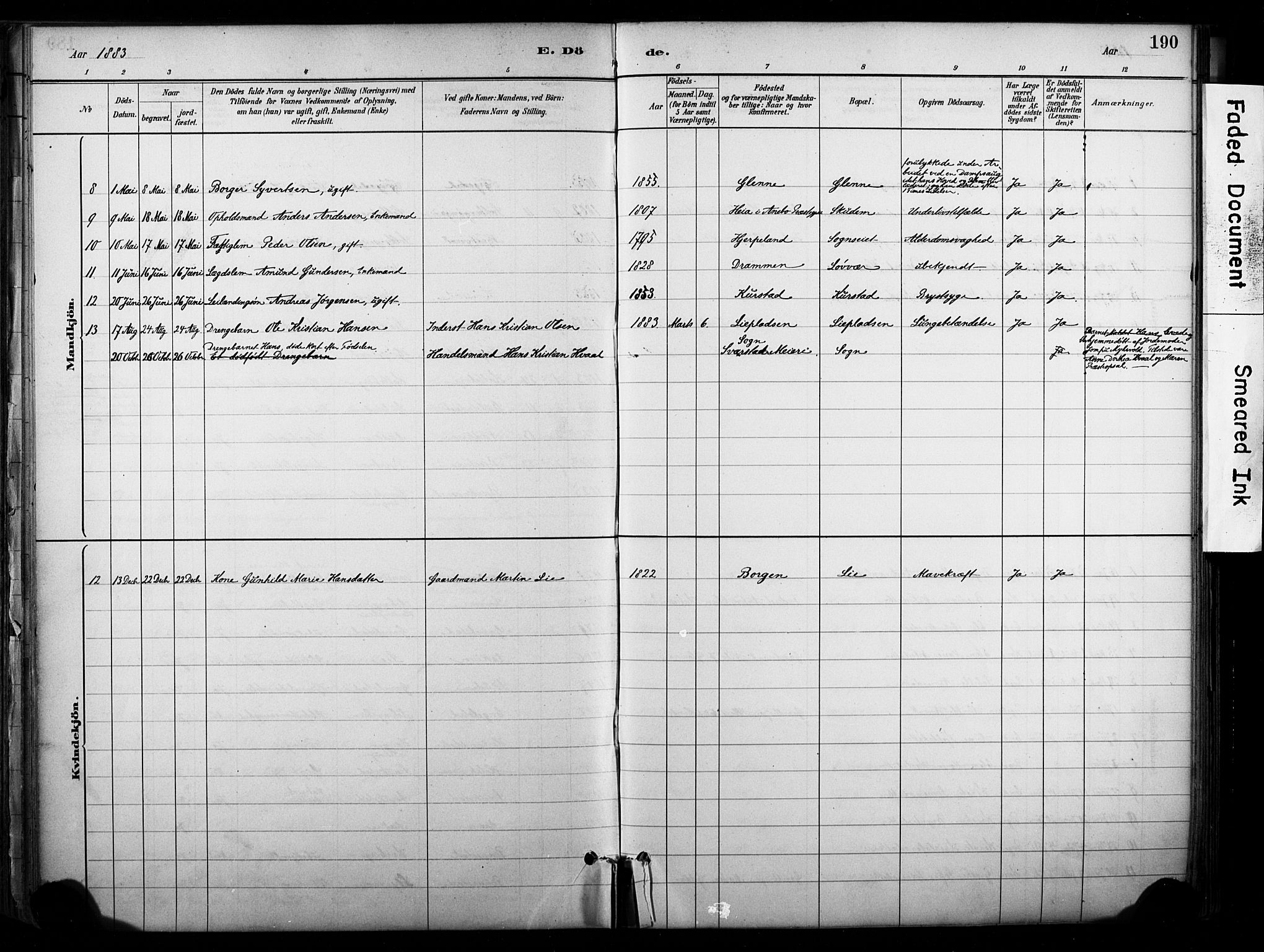 Lardal kirkebøker, SAKO/A-350/F/Fb/L0001: Parish register (official) no. II 1, 1881-1911, p. 190
