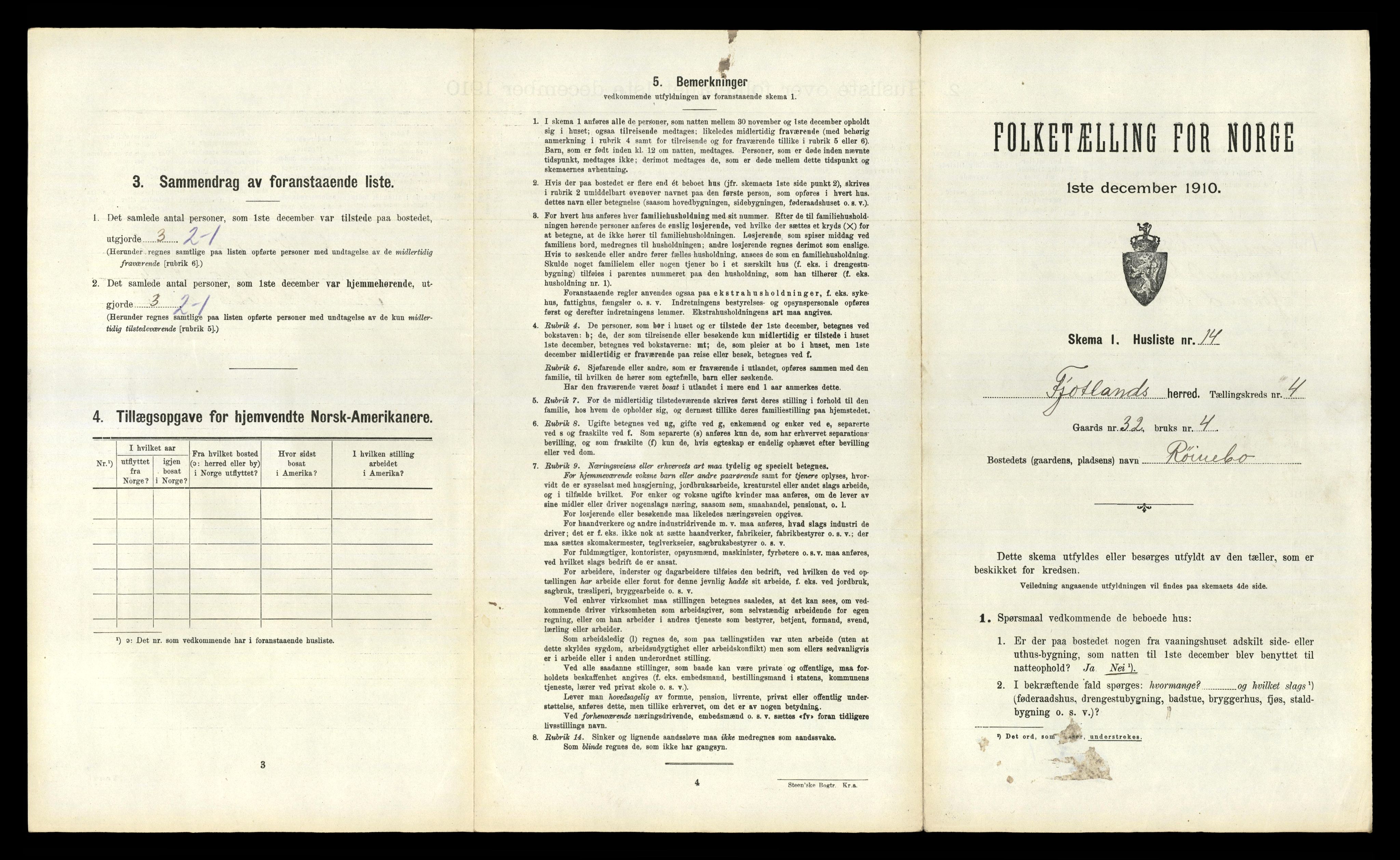 RA, 1910 census for Fjotland, 1910, p. 192