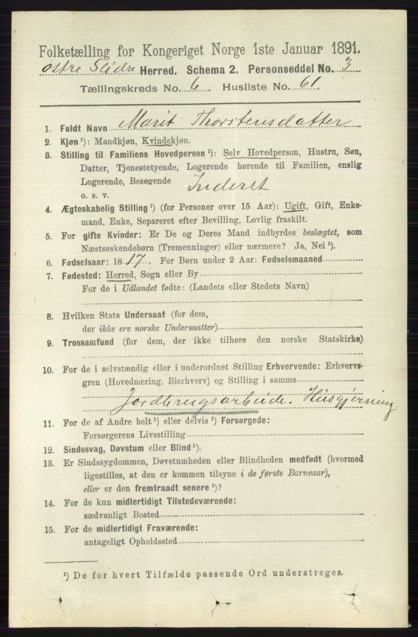 RA, 1891 census for 0544 Øystre Slidre, 1891, p. 2114