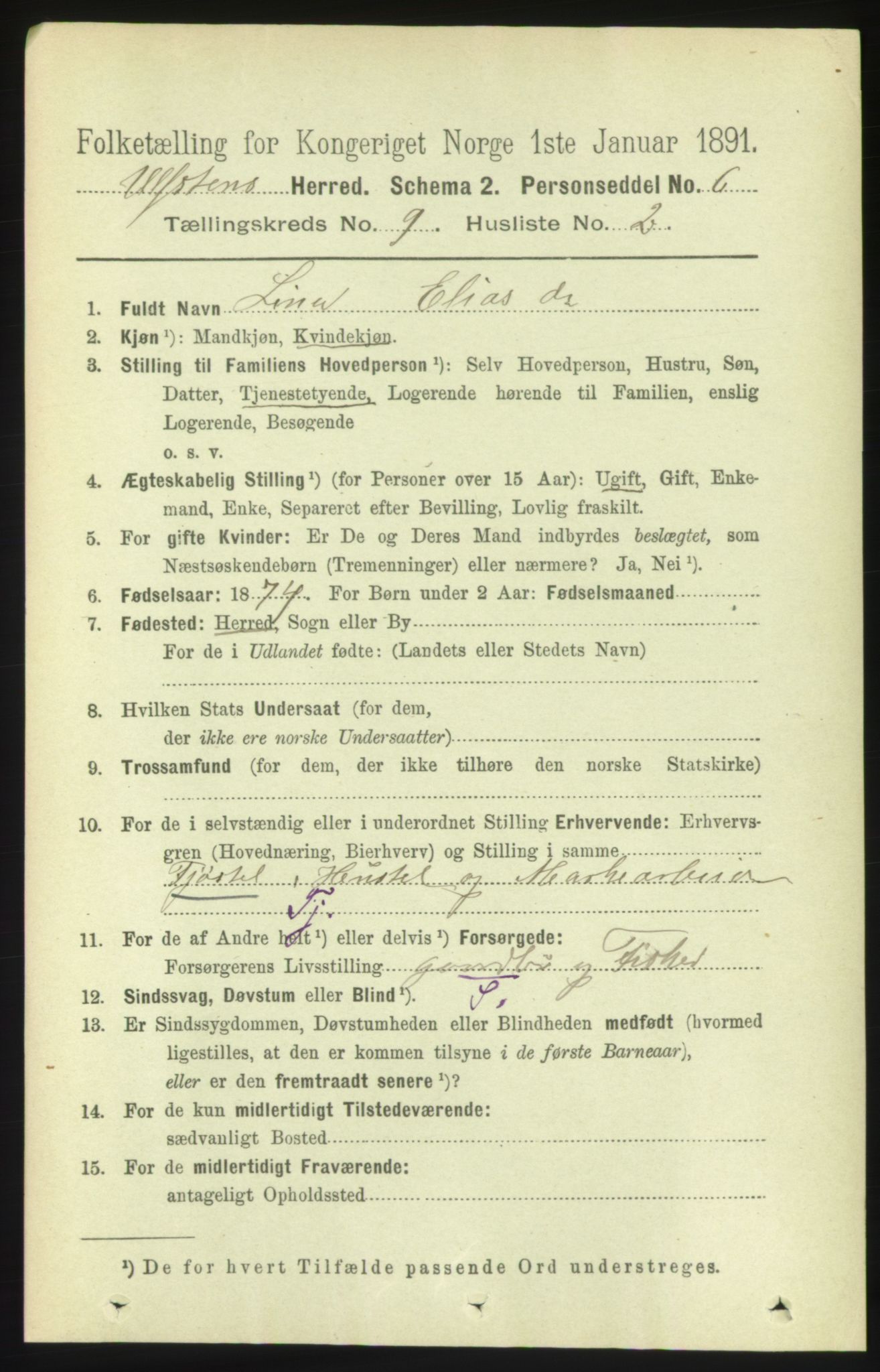 RA, 1891 census for 1516 Ulstein, 1891, p. 2828