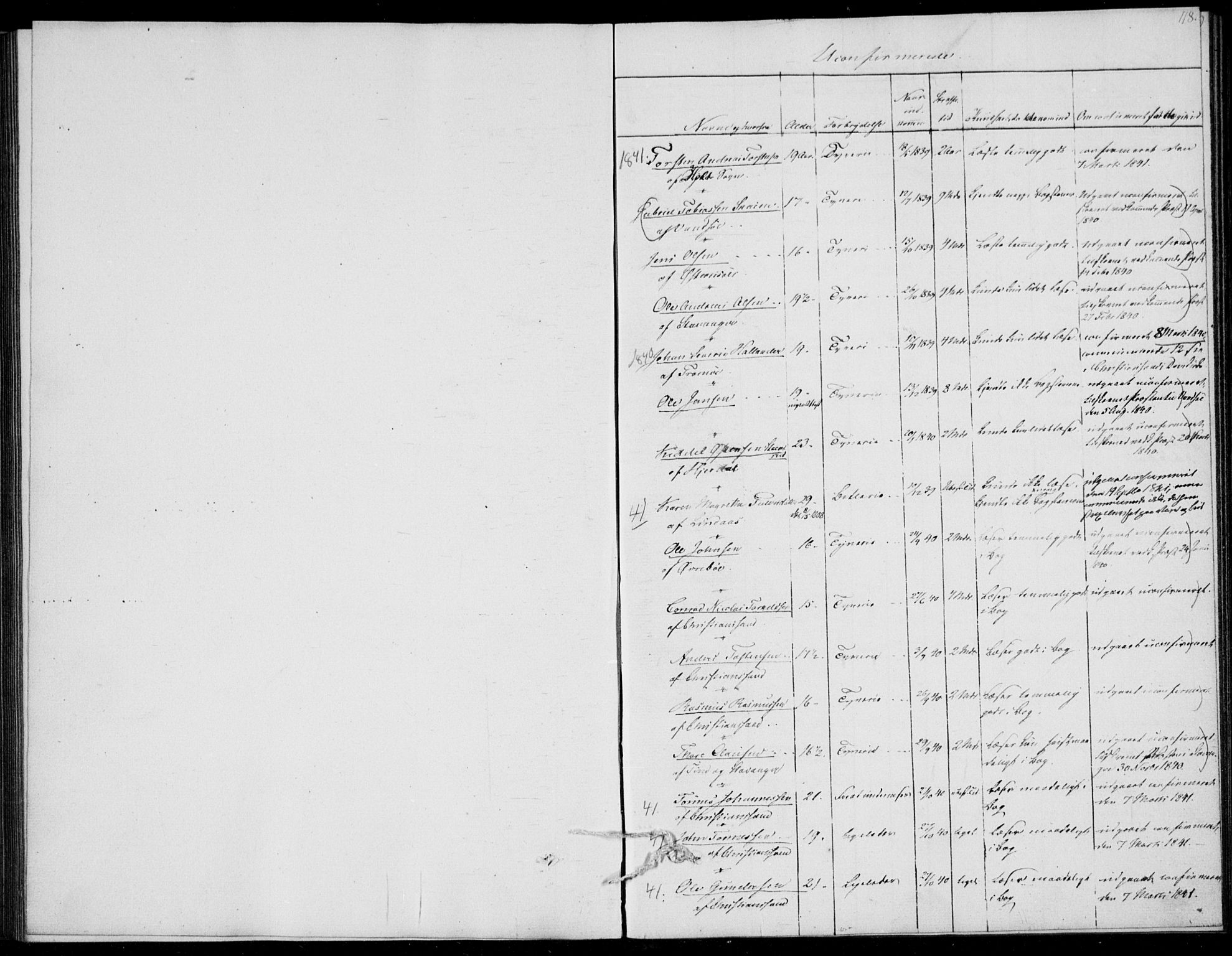 Kristiansand tukthus, SAK/1251-0009/I/Ih/L0002: Communicants register no. C 1, 1835-1847, p. 118