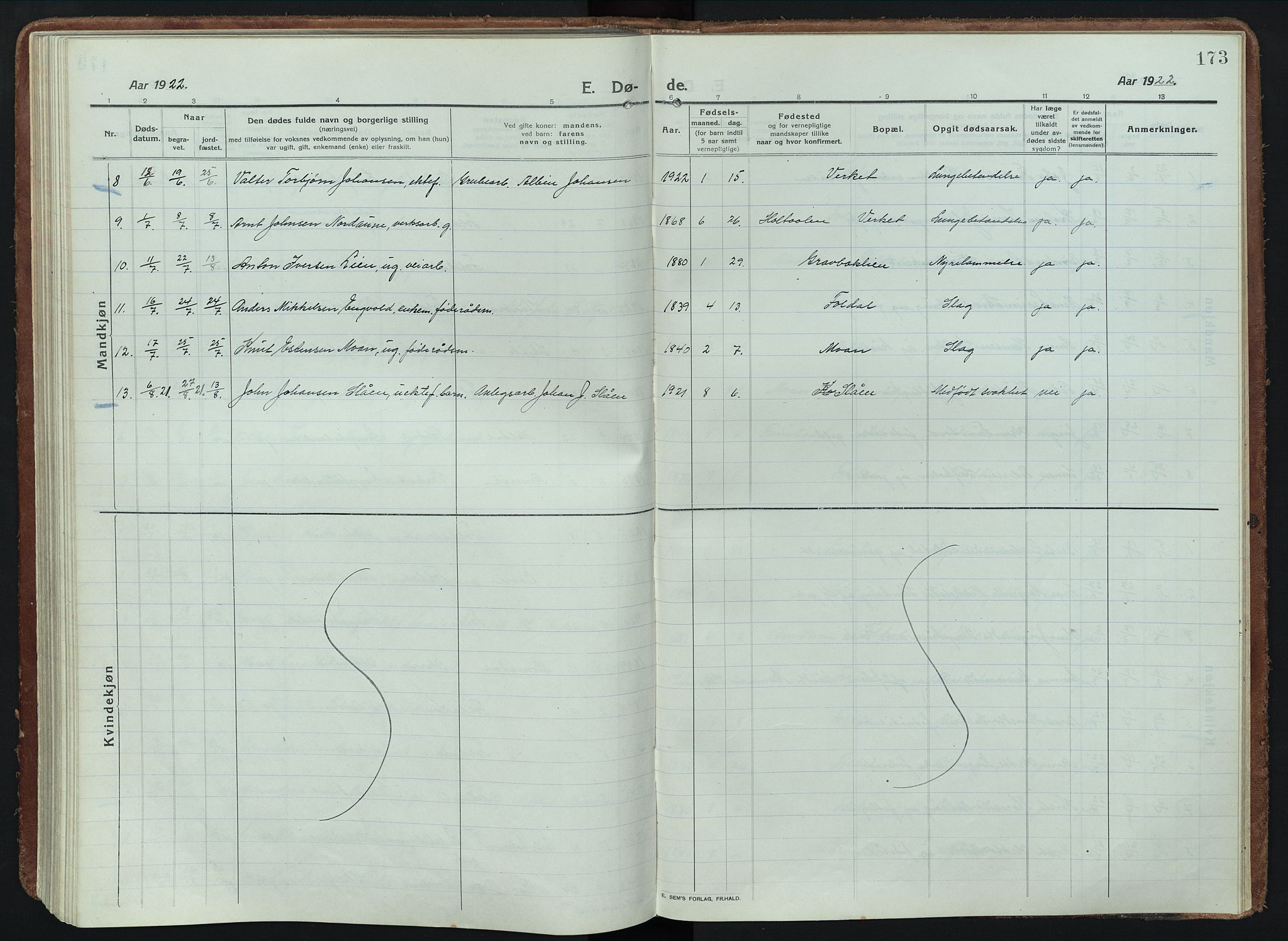 Alvdal prestekontor, SAH/PREST-060/H/Ha/Haa/L0005: Parish register (official) no. 5, 1913-1930, p. 173