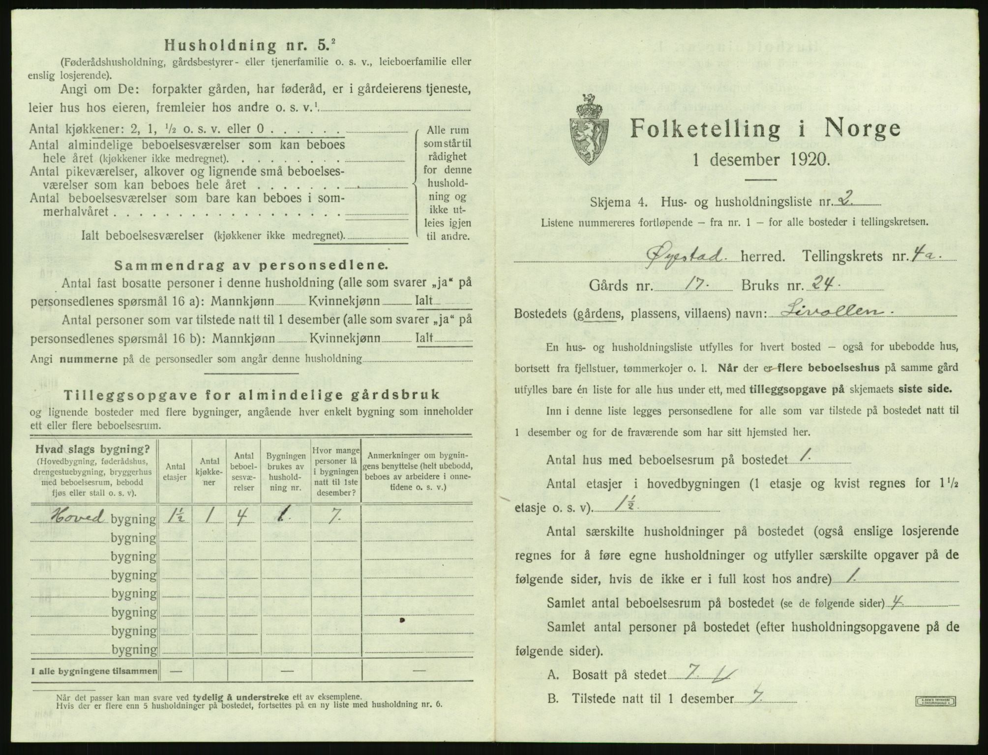 SAK, 1920 census for Øyestad, 1920, p. 302