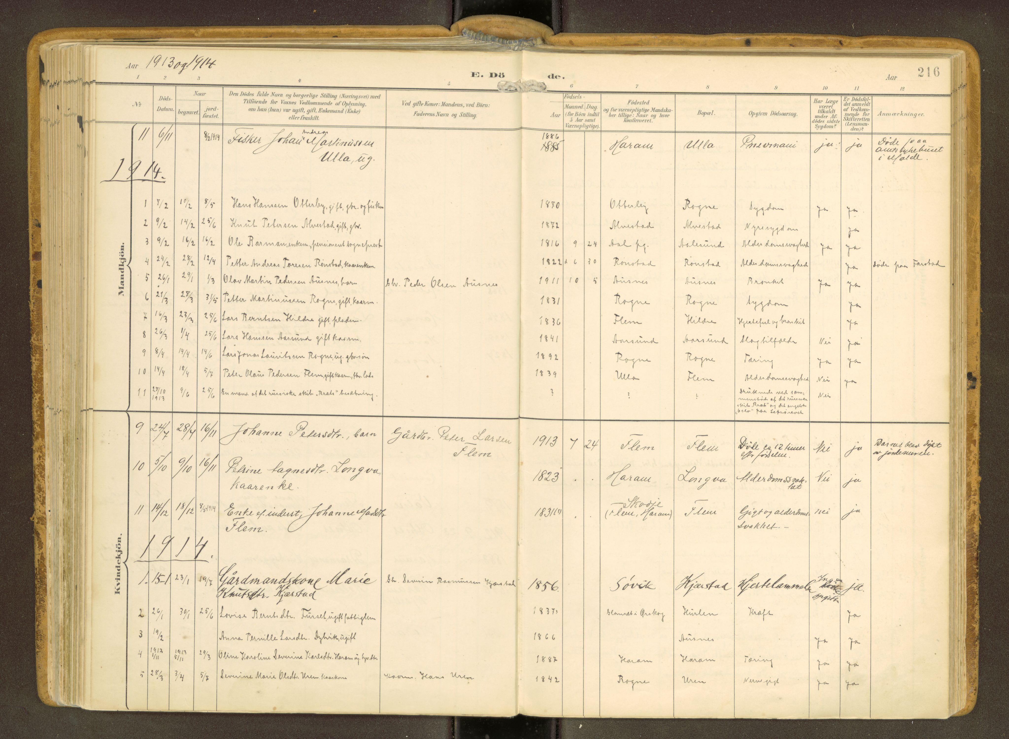 Ministerialprotokoller, klokkerbøker og fødselsregistre - Møre og Romsdal, SAT/A-1454/536/L0517: Parish register (official) no. 536A--, 1897-1917, p. 216