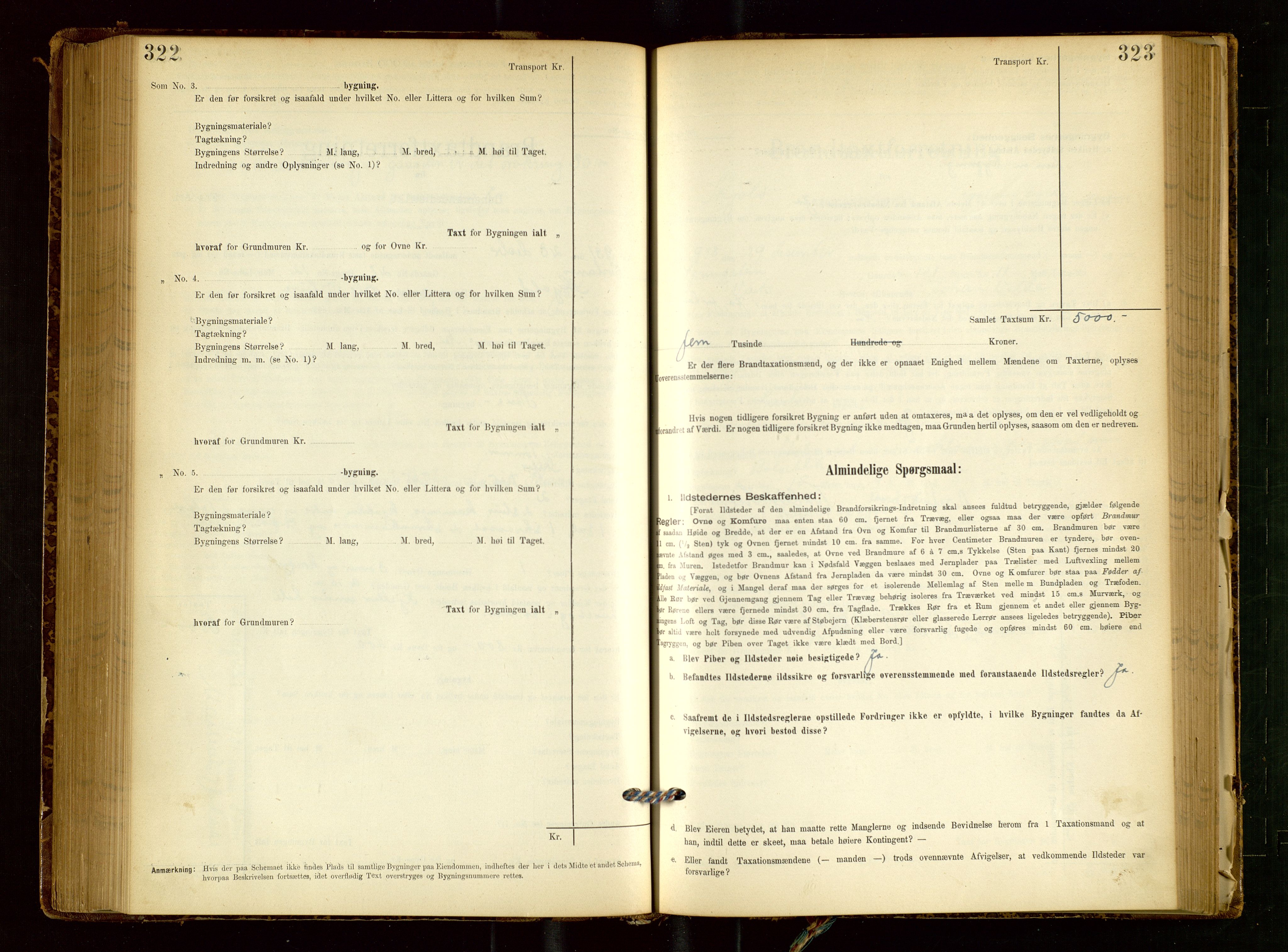 Skjold lensmannskontor, SAST/A-100182/Gob/L0001: "Brandtaxationsprotokol for Skjold Lensmandsdistrikt Ryfylke Fogderi", 1894-1939, p. 322-323