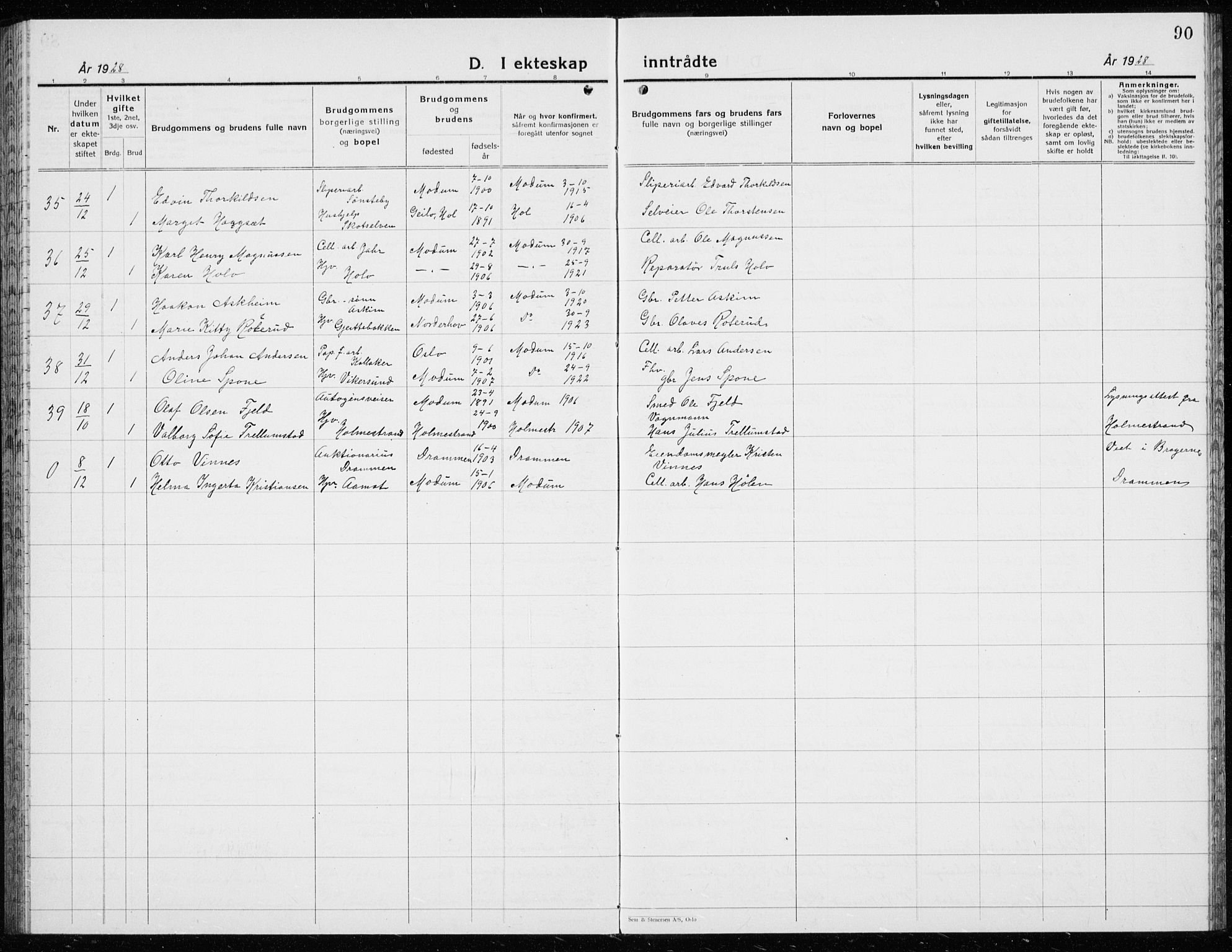 Modum kirkebøker, AV/SAKO-A-234/G/Ga/L0013: Parish register (copy) no. I 13, 1925-1938, p. 90