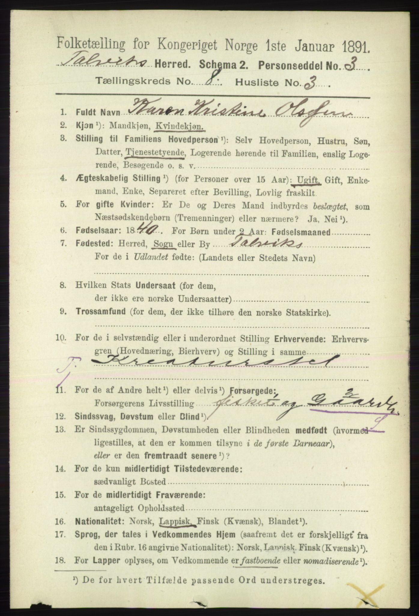 RA, 1891 census for 2013 Talvik, 1891, p. 2069