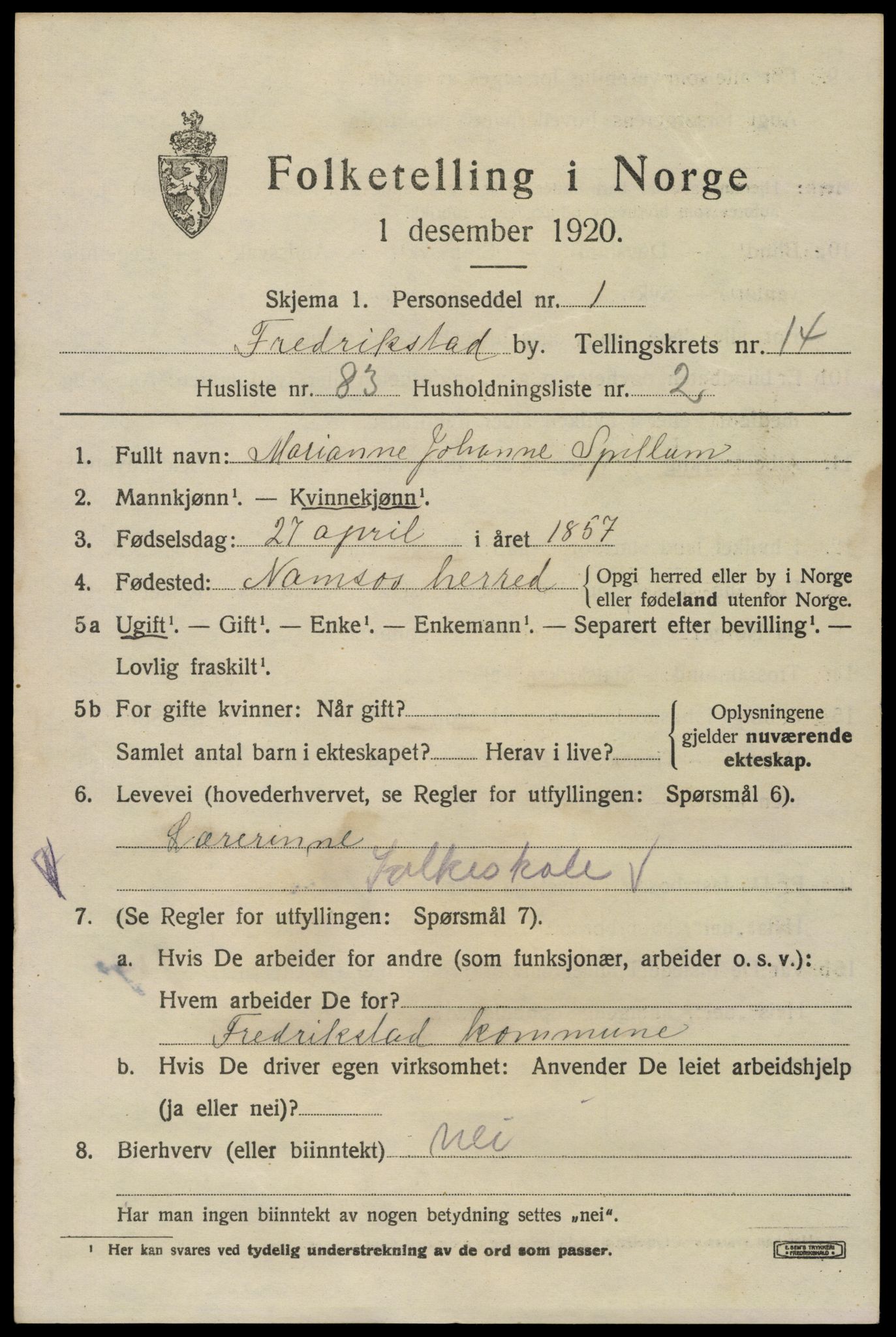 SAO, 1920 census for Fredrikstad, 1920, p. 34851