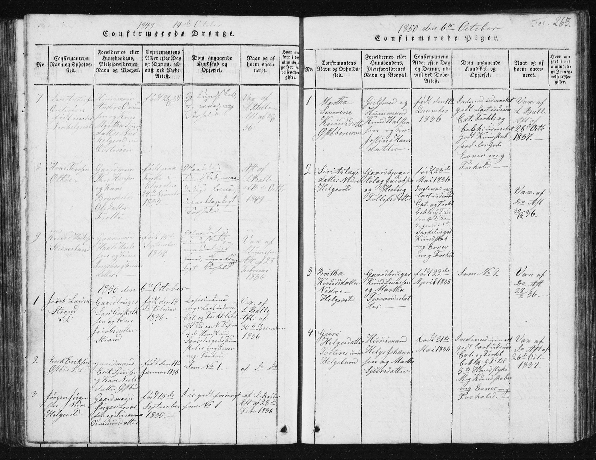 Vikedal sokneprestkontor, SAST/A-101840/01/V: Parish register (copy) no. B 2, 1816-1863, p. 263