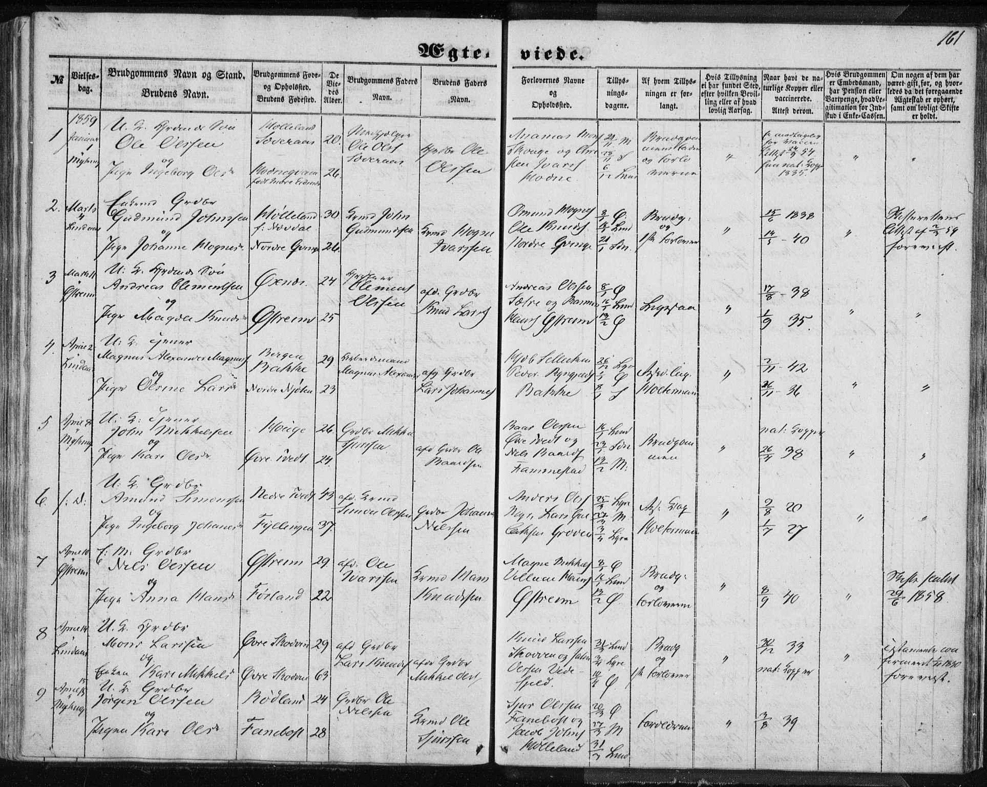 Lindås Sokneprestembete, AV/SAB-A-76701/H/Haa/Haaa/L0013: Parish register (official) no. A 13, 1848-1862, p. 161