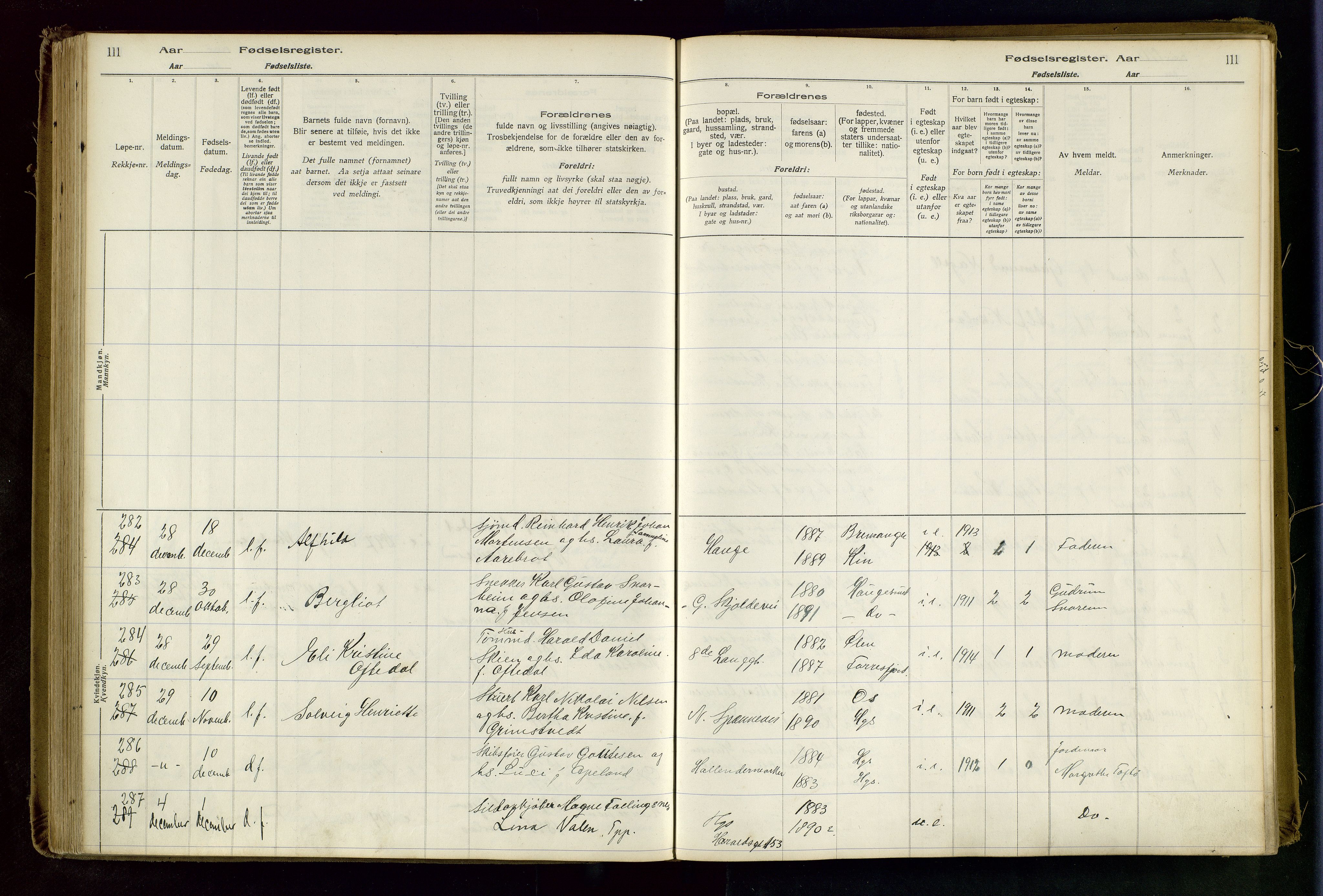 Haugesund sokneprestkontor, AV/SAST-A -101863/I/Id/L0003: Birth register no. 1, 1916-1919, p. 111