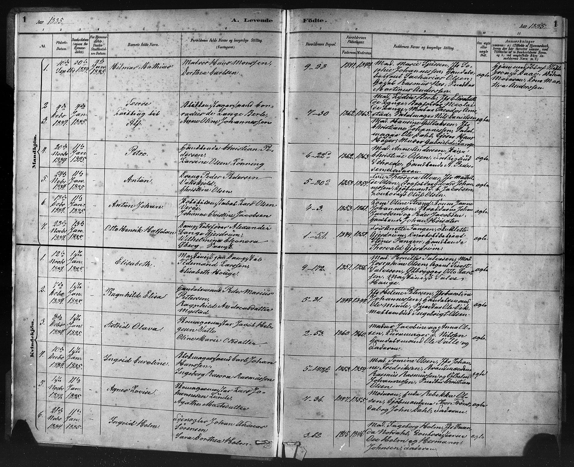 Nykirken Sokneprestembete, AV/SAB-A-77101/H/Haa: Parish register (official) no. B 5, 1885-1894, p. 1