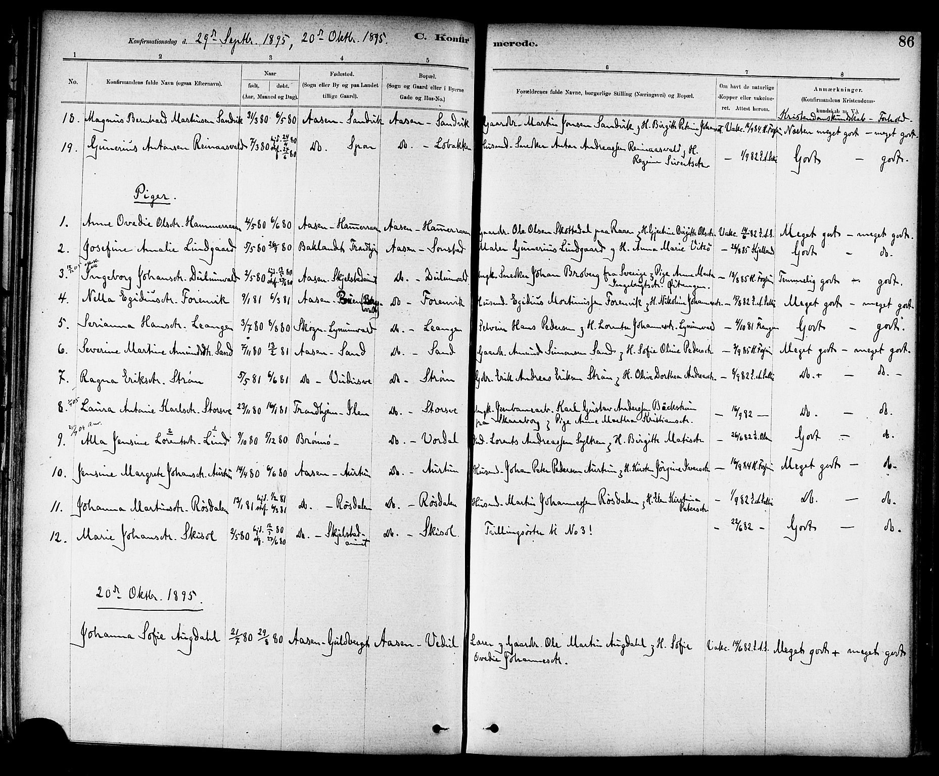 Ministerialprotokoller, klokkerbøker og fødselsregistre - Nord-Trøndelag, SAT/A-1458/714/L0130: Parish register (official) no. 714A01, 1878-1895, p. 86