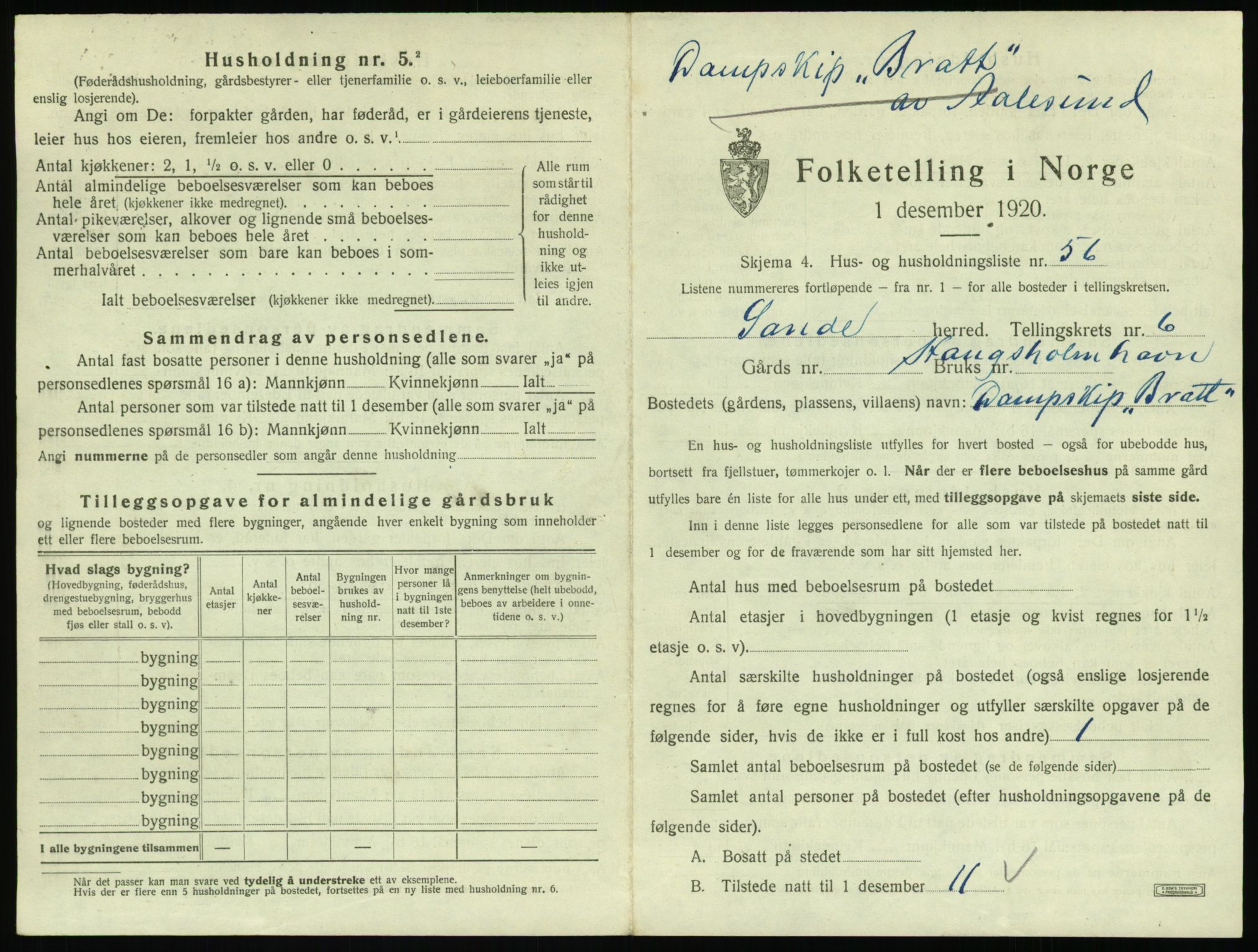 SAT, 1920 census for Sande (MR), 1920, p. 566