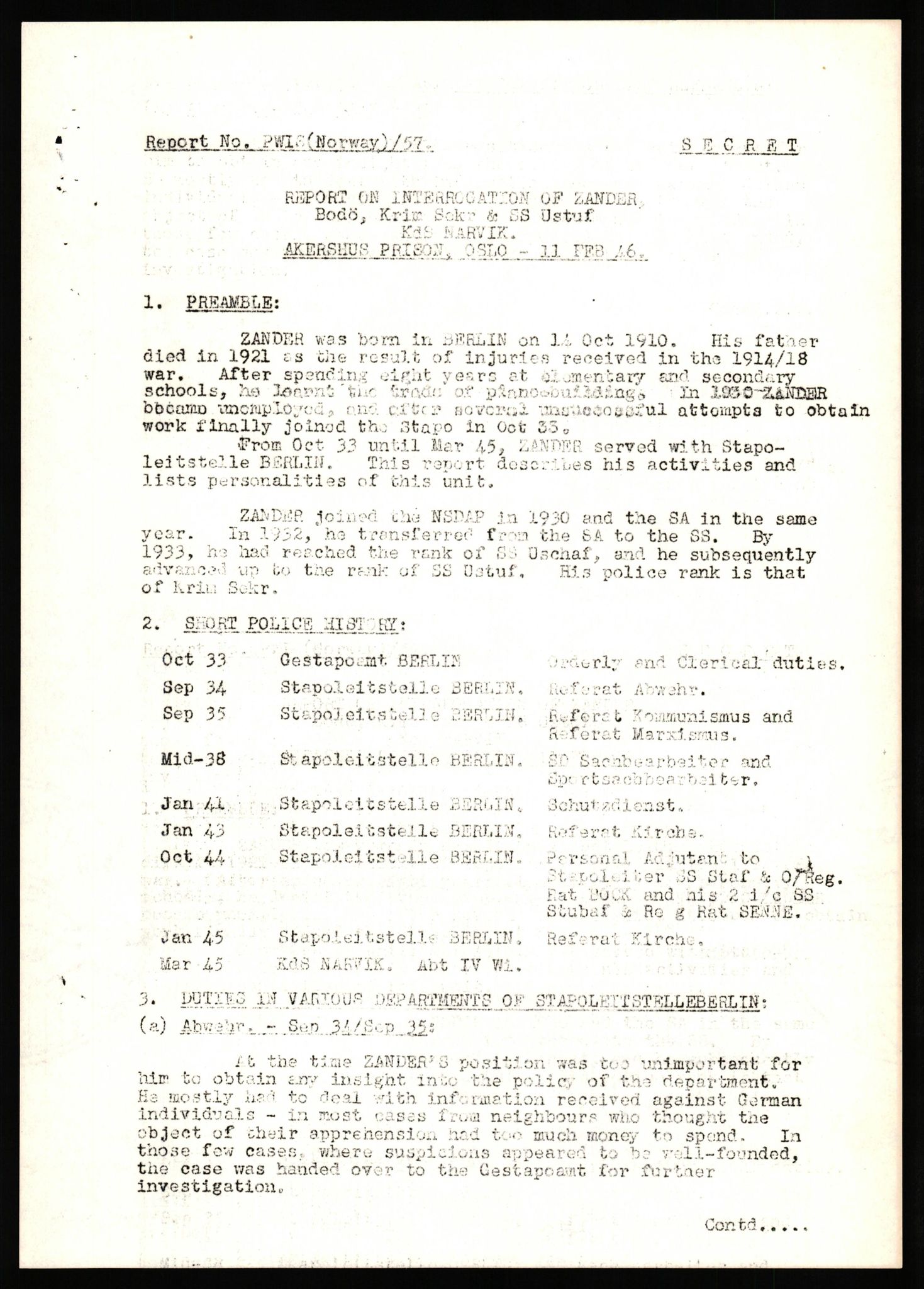 Forsvaret, Forsvarets overkommando II, AV/RA-RAFA-3915/D/Db/L0037: CI Questionaires. Tyske okkupasjonsstyrker i Norge. Tyskere., 1945-1946, p. 50