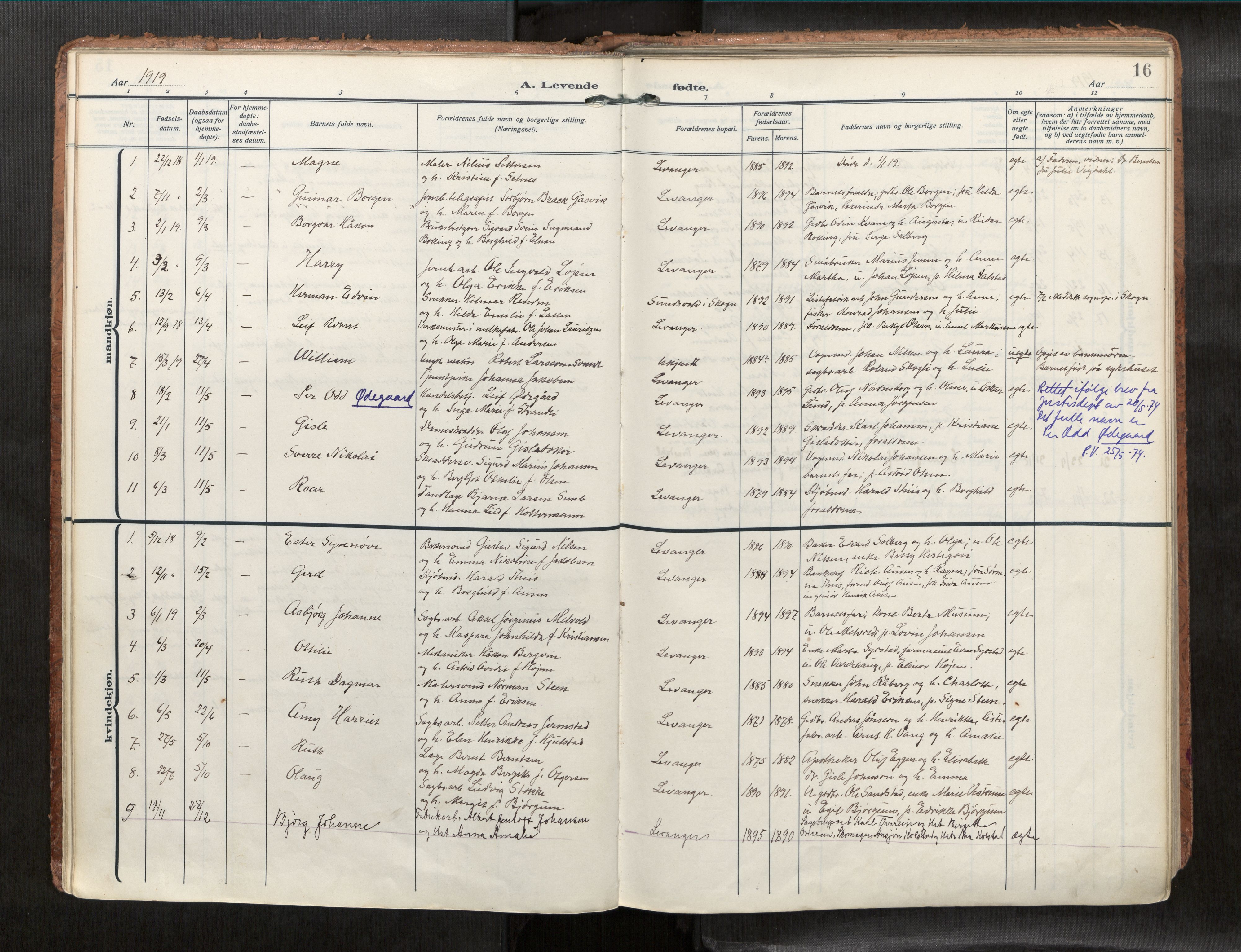 Levanger sokneprestkontor, SAT/A-1301/2/H/Haa/L0001: Parish register (official) no. 1, 1912-1932, p. 16