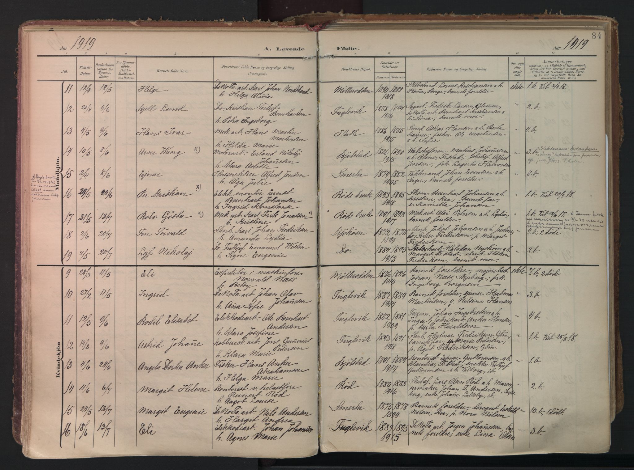 Kråkerøy prestekontor Kirkebøker, AV/SAO-A-10912/F/Fa/L0003: Parish register (official) no. 3, 1908-1937, p. 84