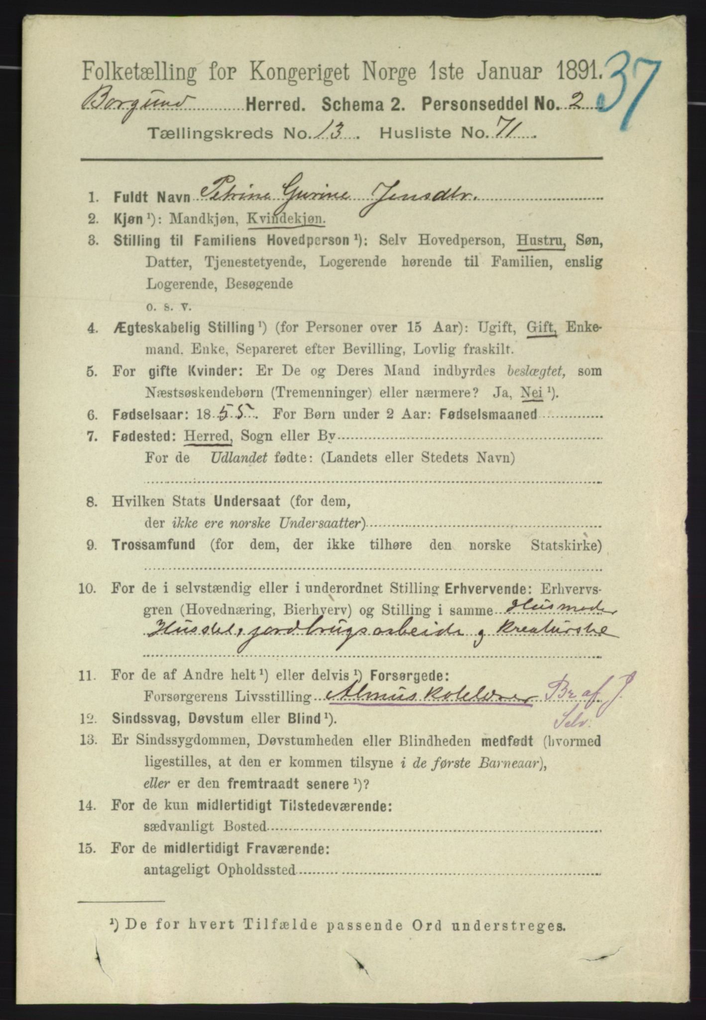 RA, 1891 census for 1531 Borgund, 1891, p. 4013