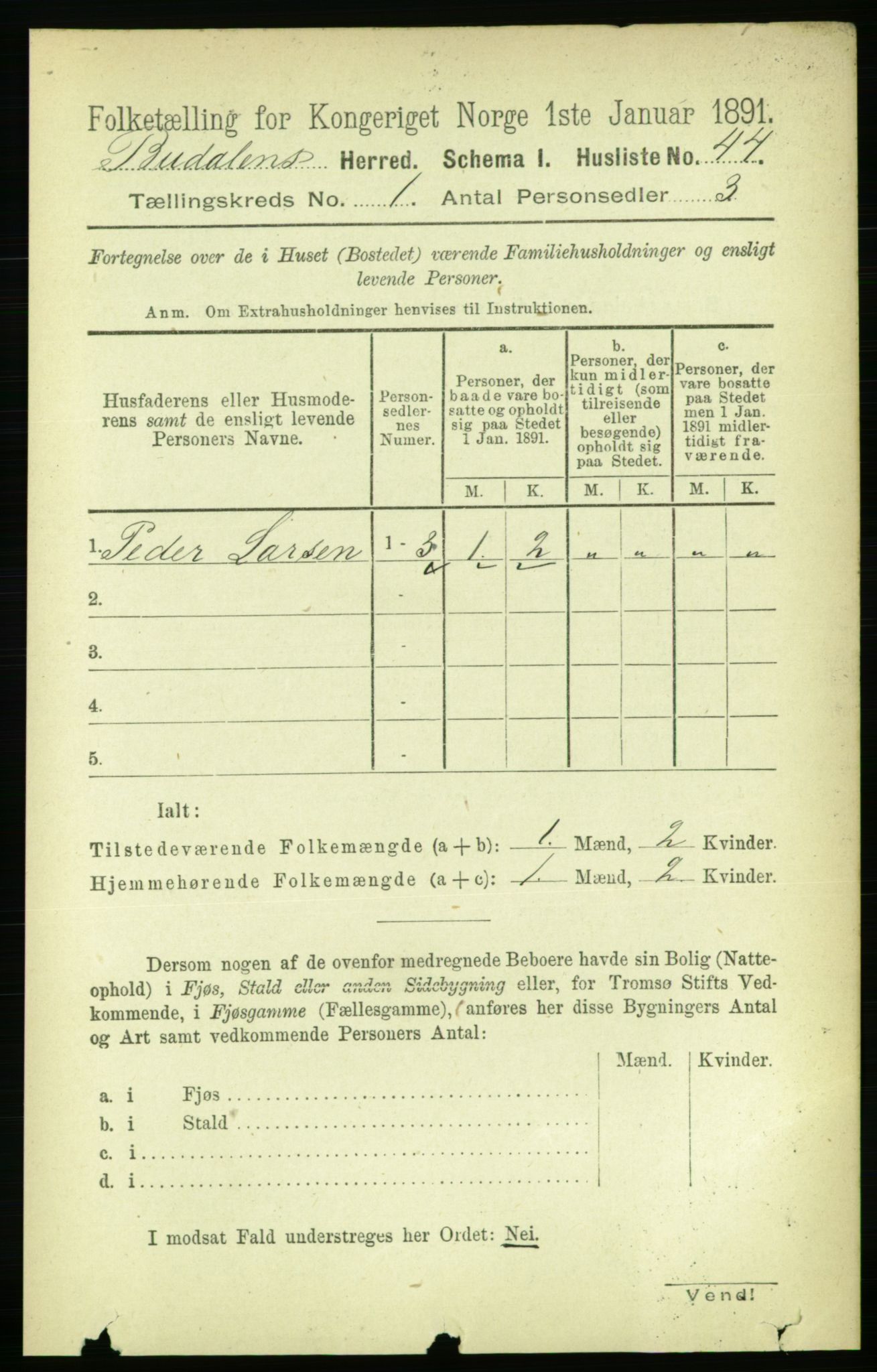 RA, 1891 census for 1647 Budal, 1891, p. 56