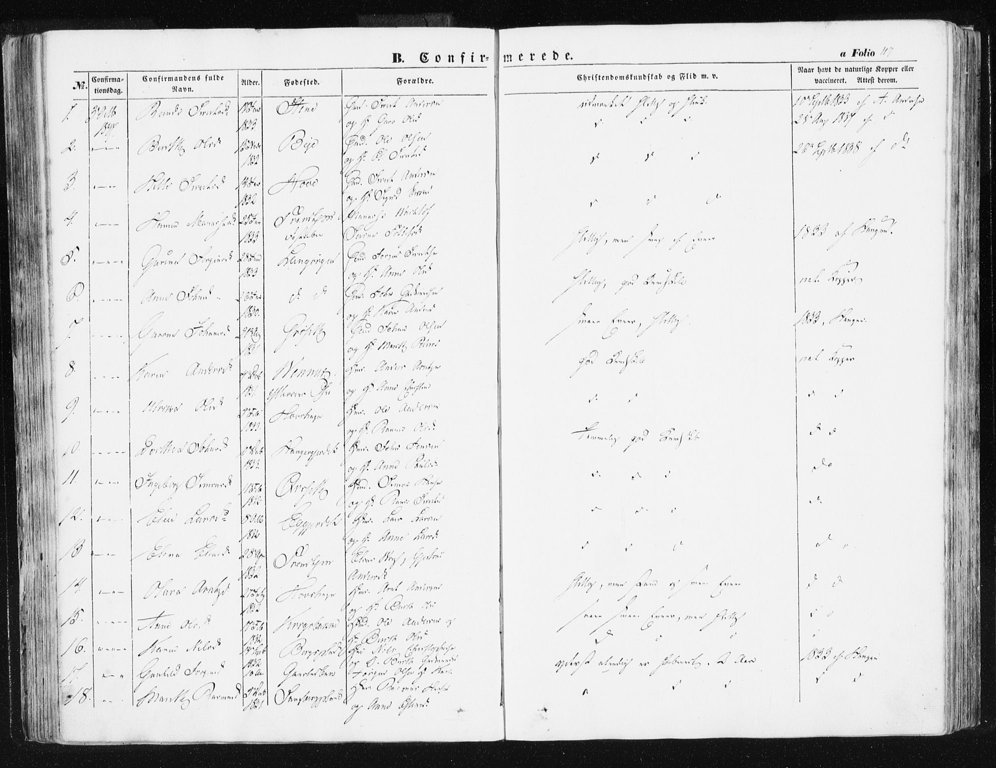 Ministerialprotokoller, klokkerbøker og fødselsregistre - Sør-Trøndelag, AV/SAT-A-1456/612/L0376: Parish register (official) no. 612A08, 1846-1859, p. 117