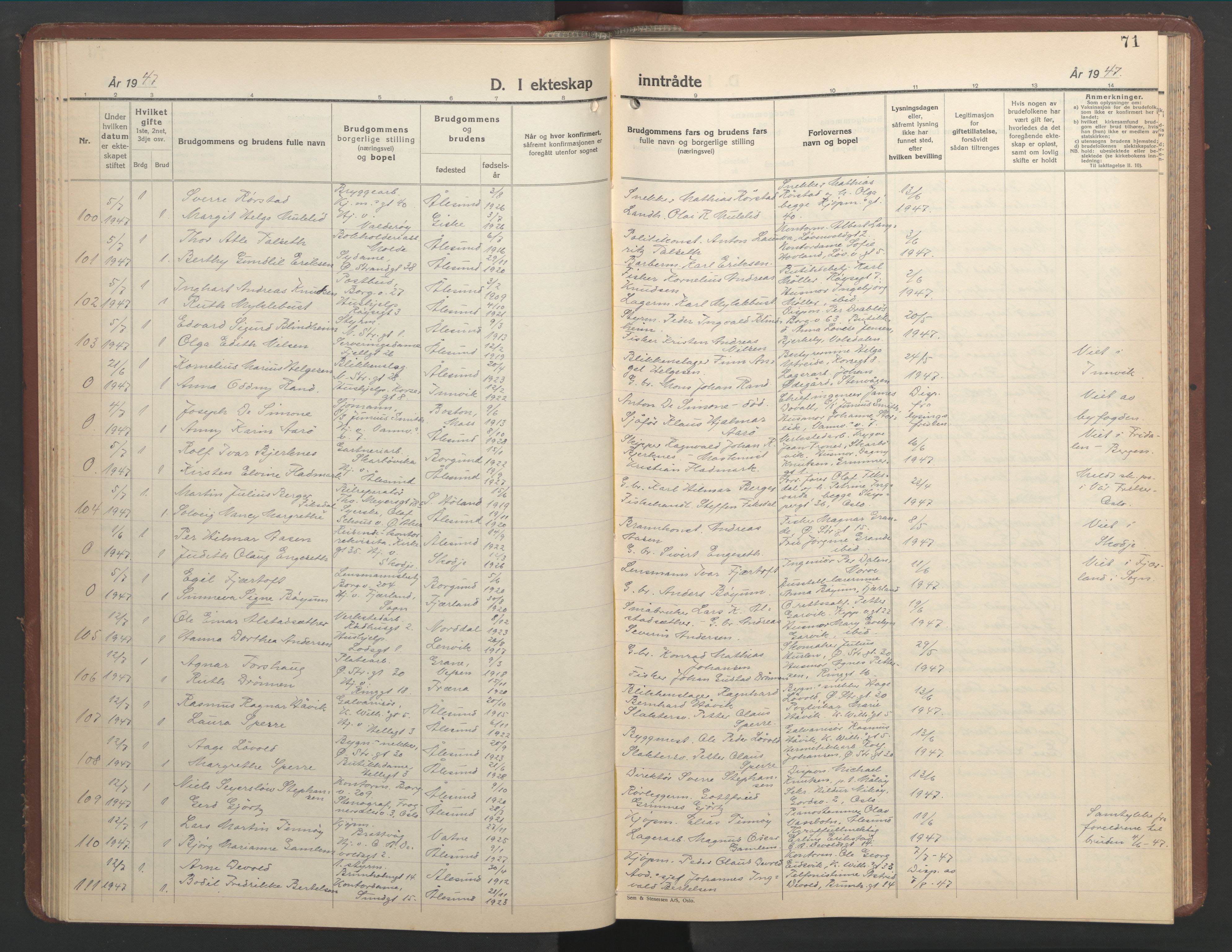 Ministerialprotokoller, klokkerbøker og fødselsregistre - Møre og Romsdal, AV/SAT-A-1454/529/L0479: Parish register (copy) no. 529C16, 1941-1950, p. 71