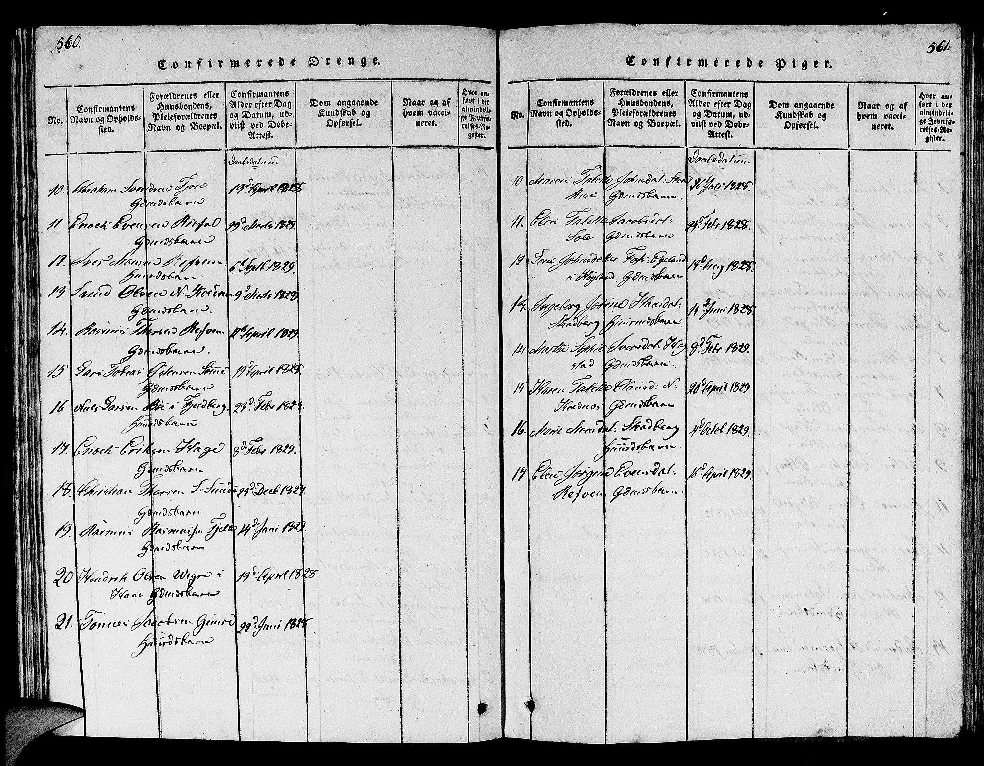 Håland sokneprestkontor, AV/SAST-A-101802/001/30BB/L0001: Parish register (copy) no. B 1, 1815-1845, p. 560-561