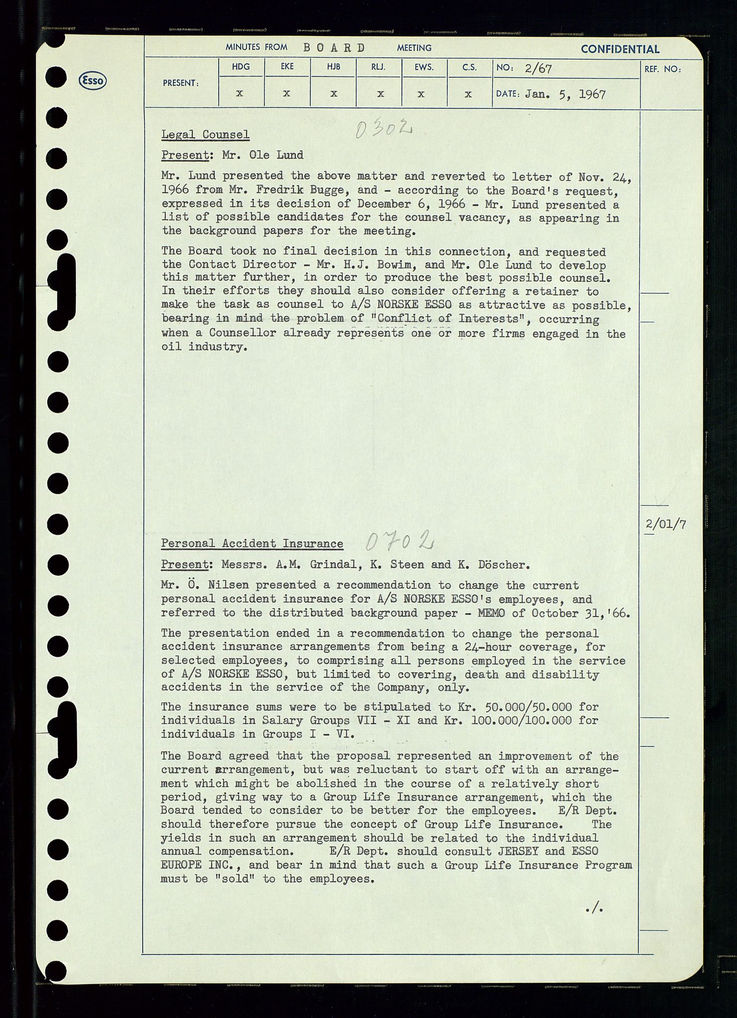 Pa 0982 - Esso Norge A/S, AV/SAST-A-100448/A/Aa/L0002/0003: Den administrerende direksjon Board minutes (styrereferater) / Den administrerende direksjon Board minutes (styrereferater), 1967, p. 4