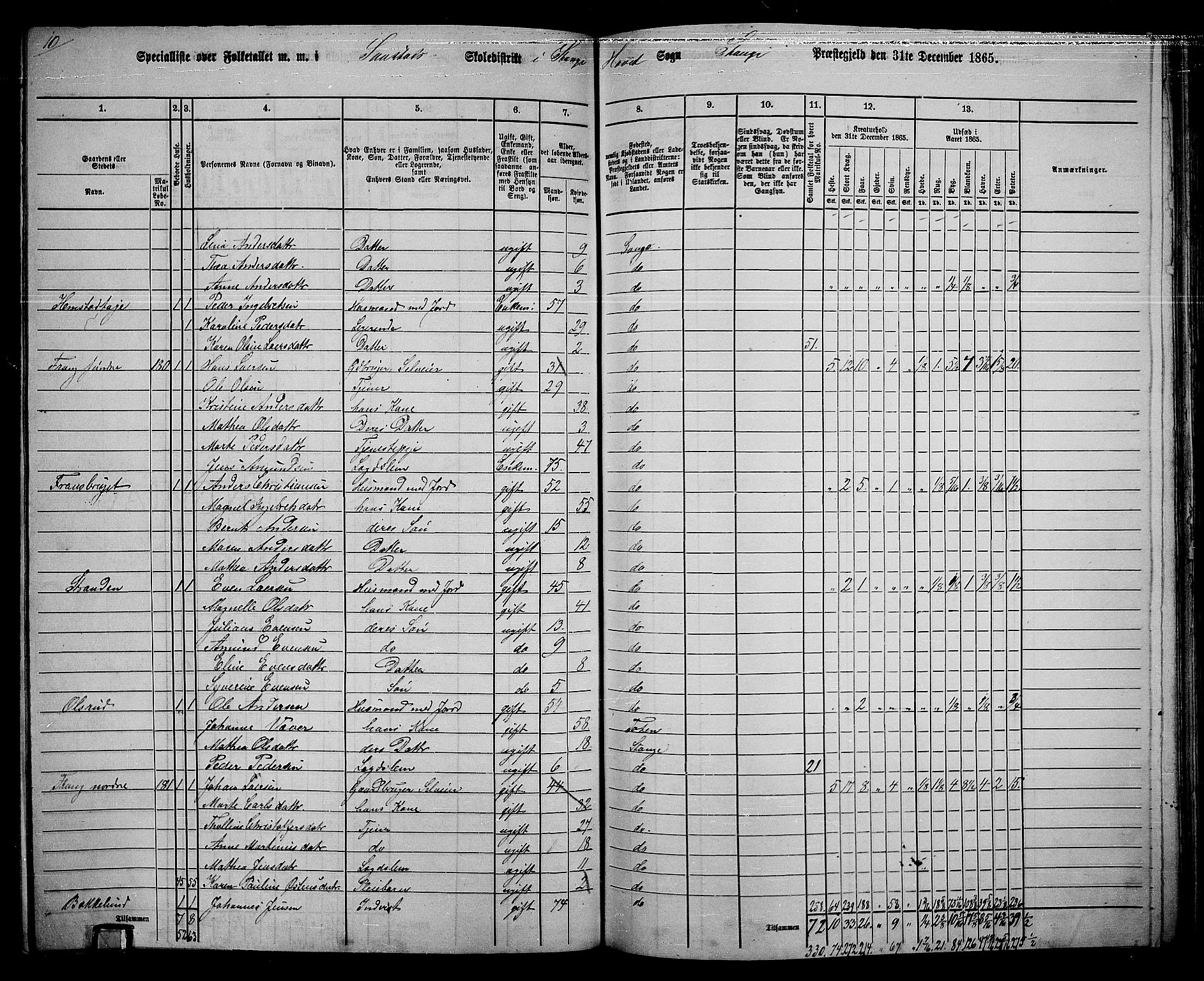 RA, 1865 census for Stange, 1865, p. 162