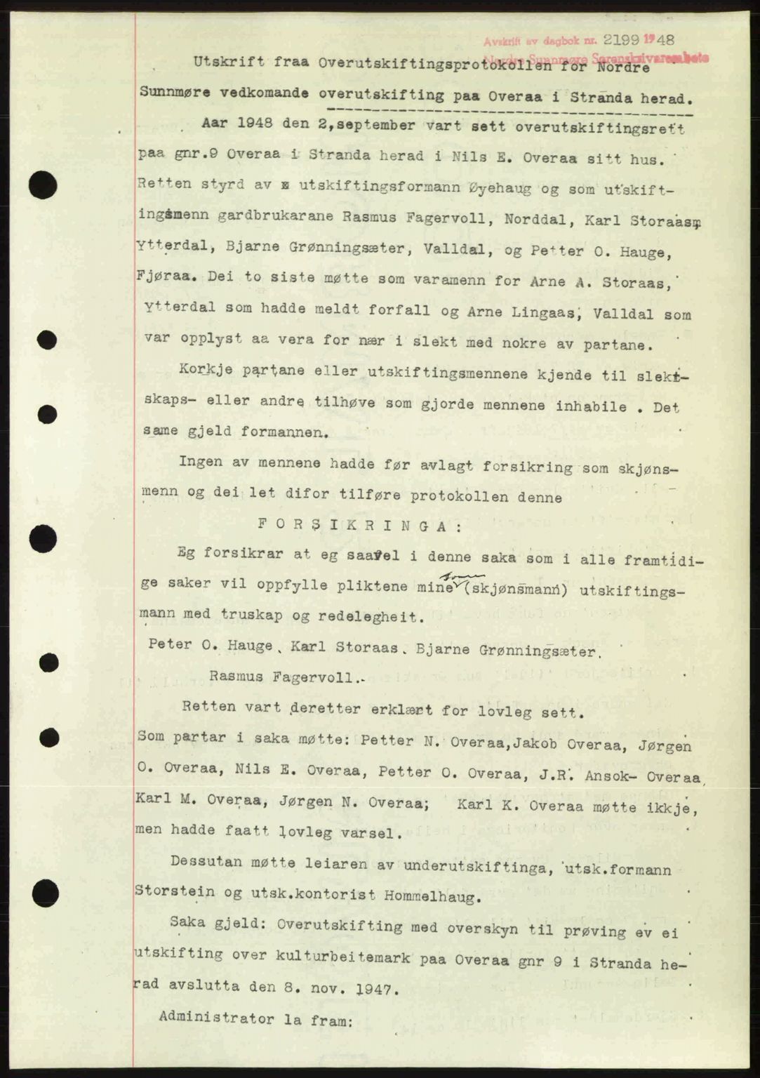 Nordre Sunnmøre sorenskriveri, AV/SAT-A-0006/1/2/2C/2Ca: Mortgage book no. A29, 1948-1949, Diary no: : 2199/1948