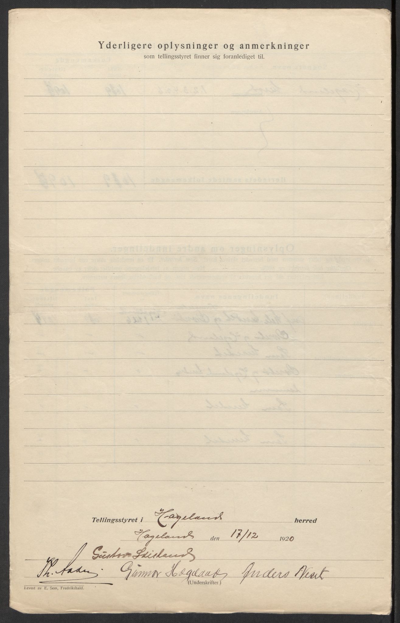 SAK, 1920 census for Hægeland, 1920, p. 8