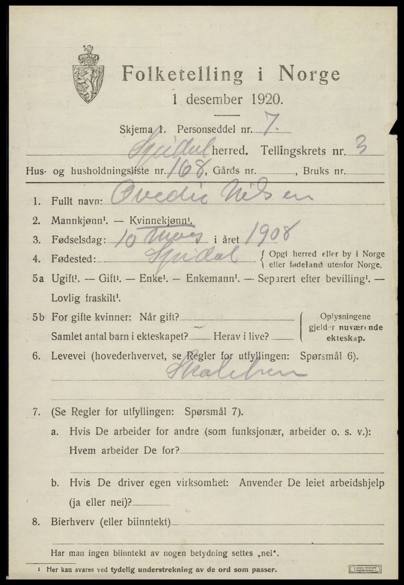 SAT, 1920 census for Stjørdal, 1920, p. 4538