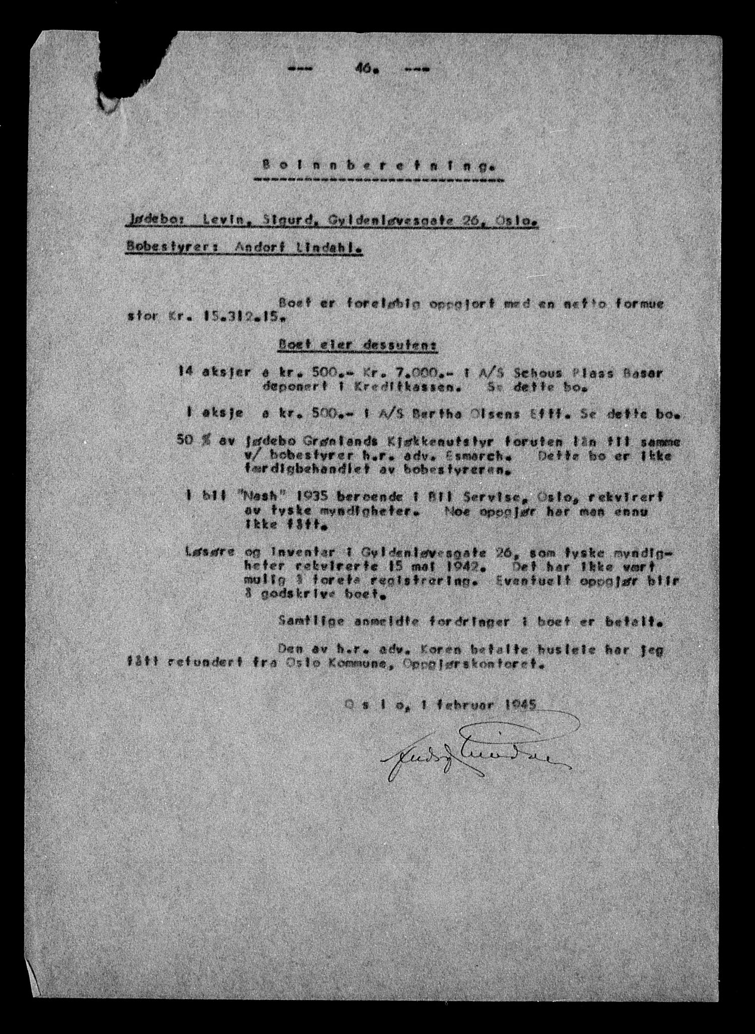 Justisdepartementet, Tilbakeføringskontoret for inndratte formuer, AV/RA-S-1564/H/Hc/Hcc/L0958: --, 1945-1947, p. 285