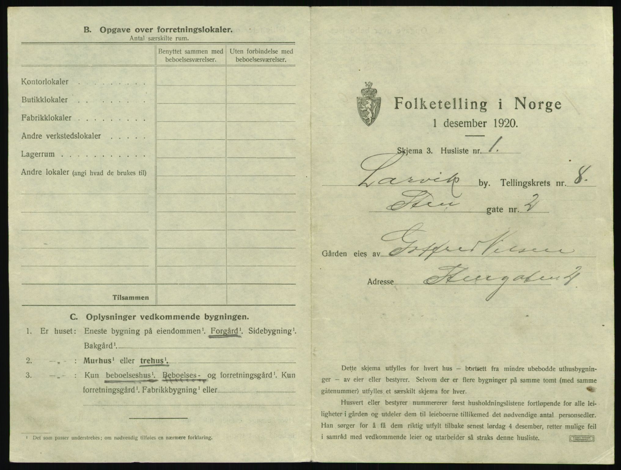 SAKO, 1920 census for Larvik, 1920, p. 1914