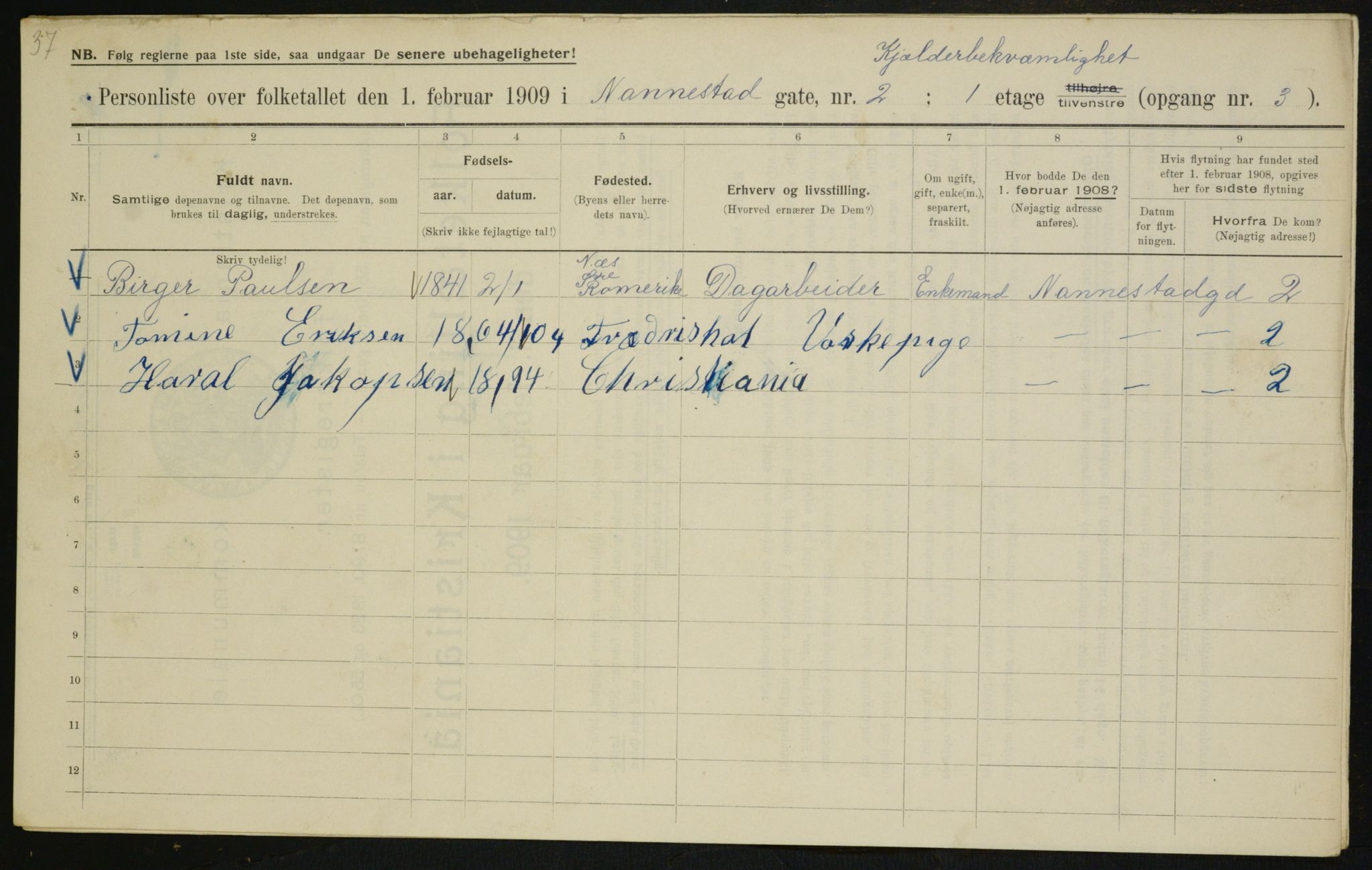 OBA, Municipal Census 1909 for Kristiania, 1909, p. 62618