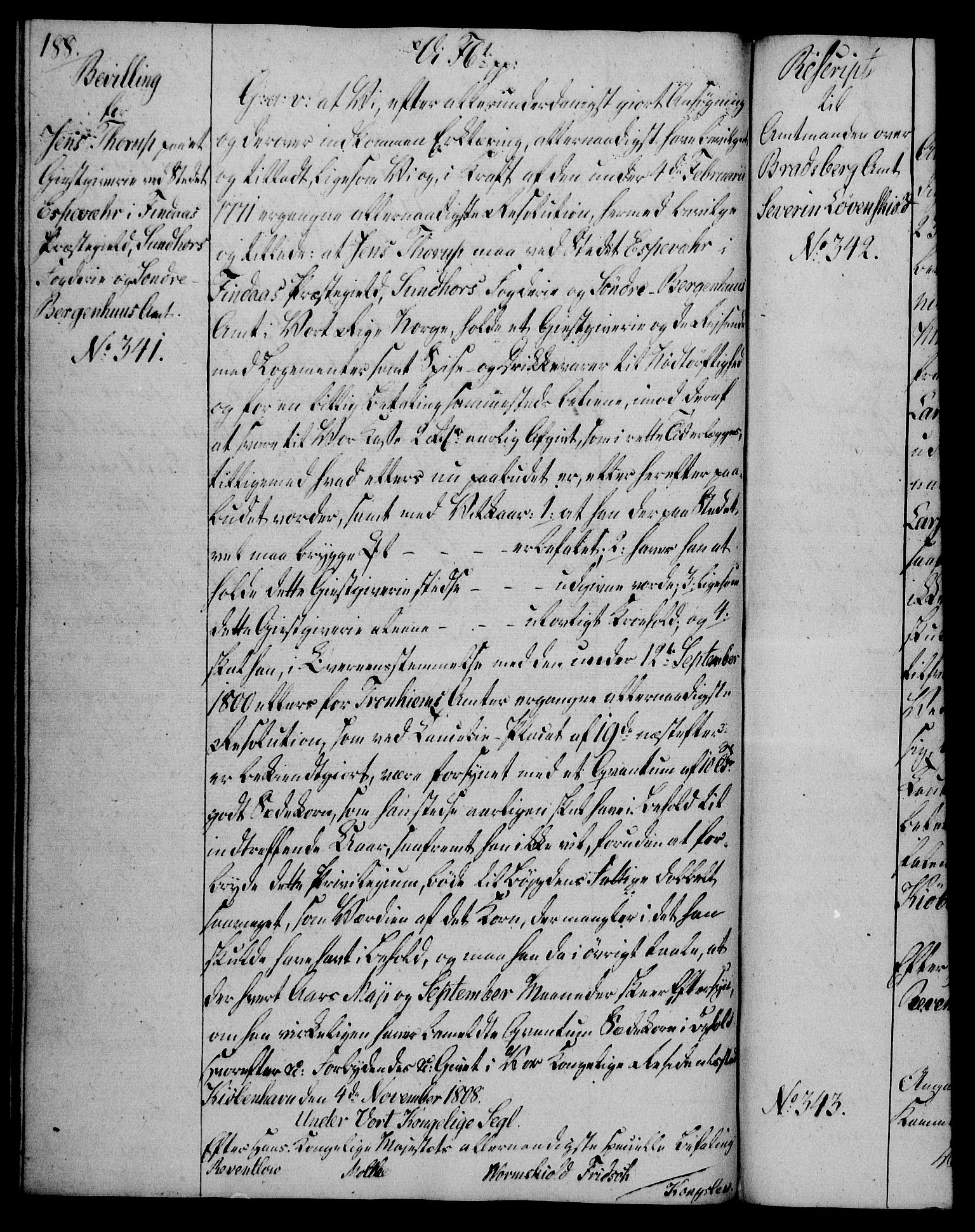 Rentekammeret, Kammerkanselliet, AV/RA-EA-3111/G/Gg/Gga/L0019: Norsk ekspedisjonsprotokoll med register (merket RK 53.19), 1807-1810, p. 188