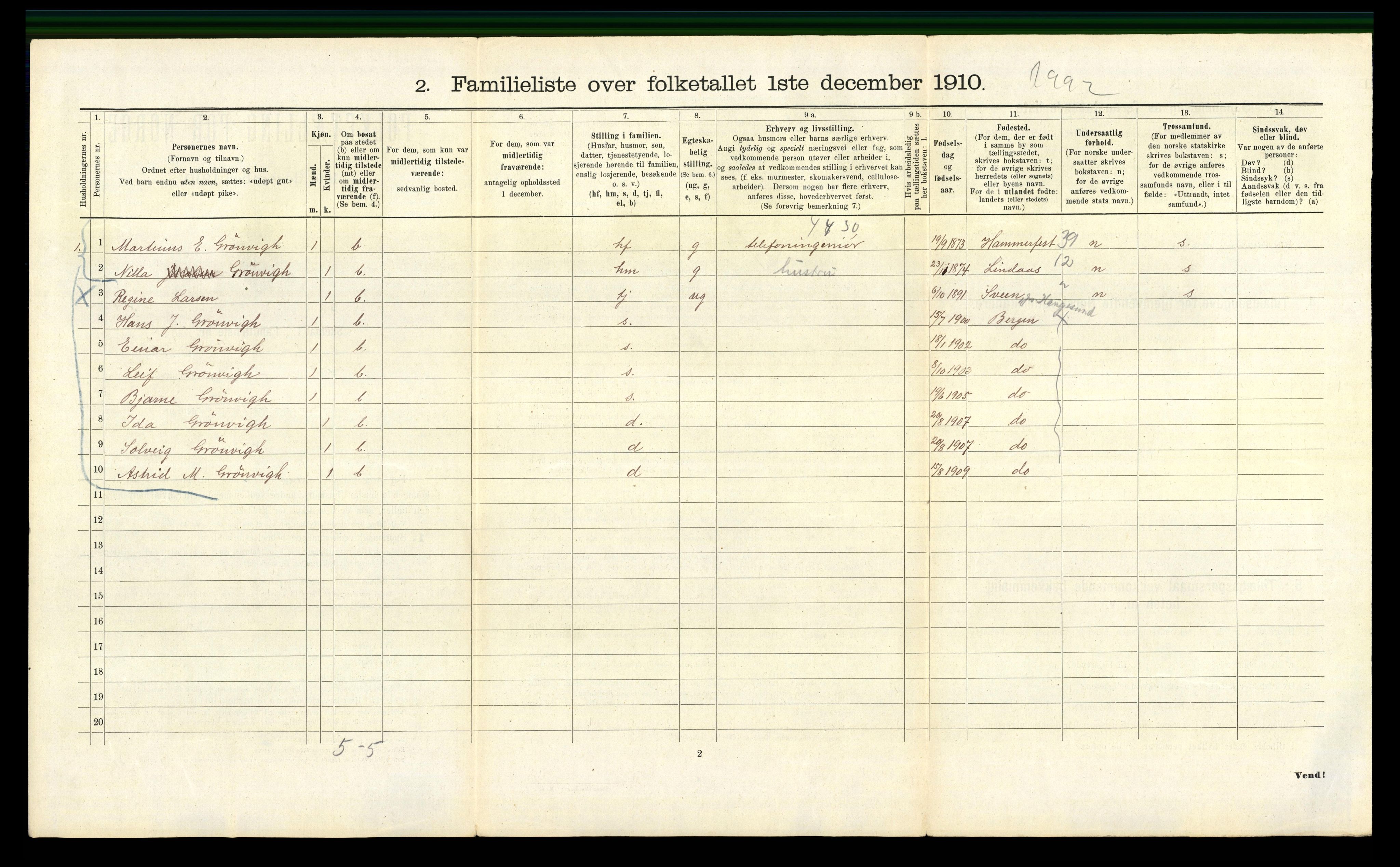 RA, 1910 census for Bergen, 1910, p. 26918