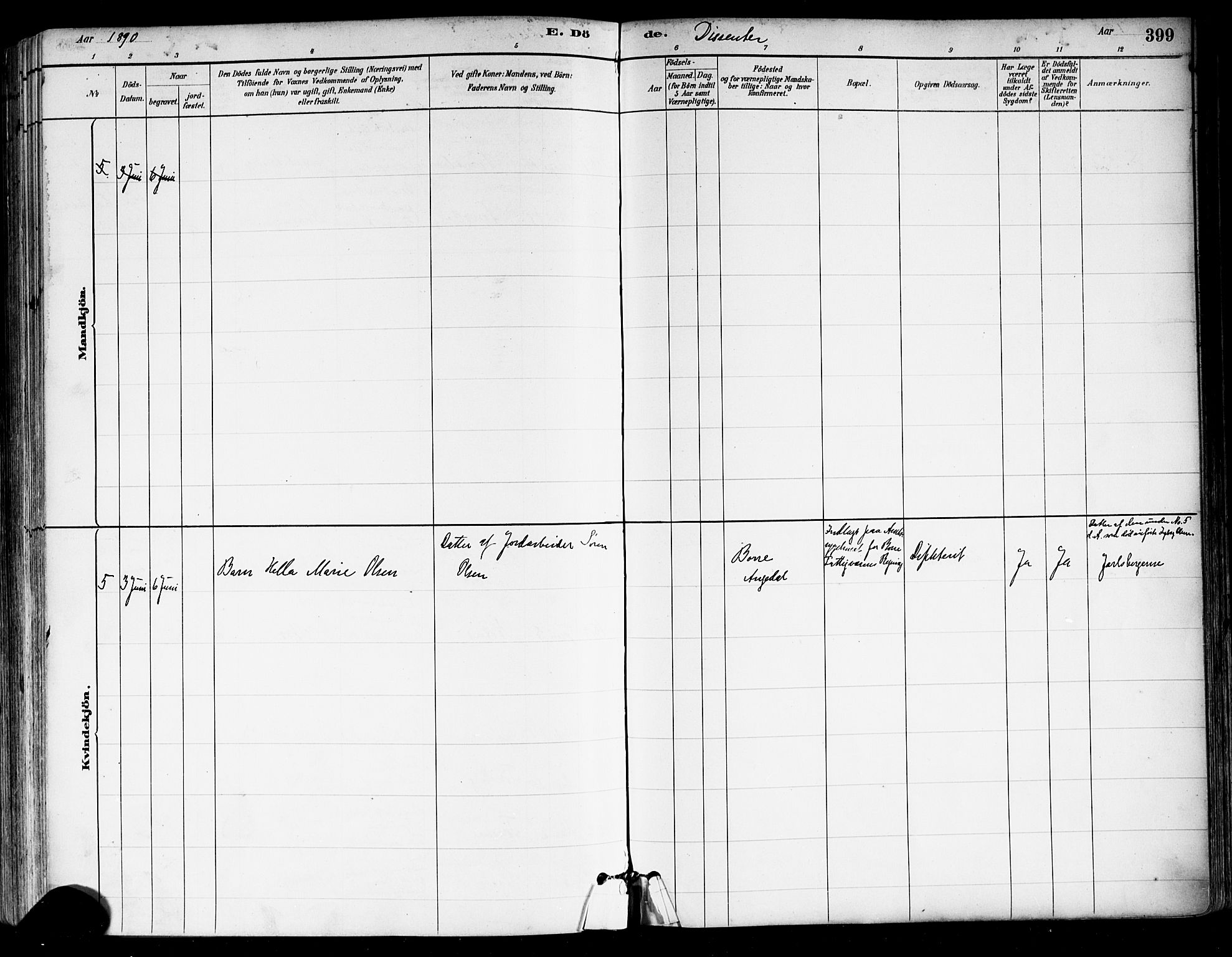 Tønsberg kirkebøker, AV/SAKO-A-330/F/Fa/L0011: Parish register (official) no. I 11, 1881-1890, p. 399