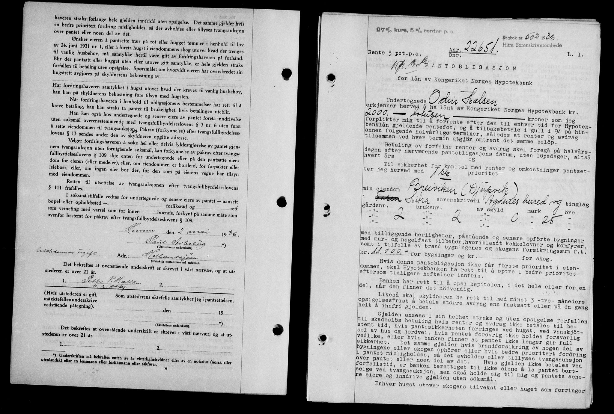 Hitra sorenskriveri, AV/SAT-A-0018/2/2C/2Ca/L0028: Mortgage book no. B-1, 1936-1939, Diary no: : 502/1936