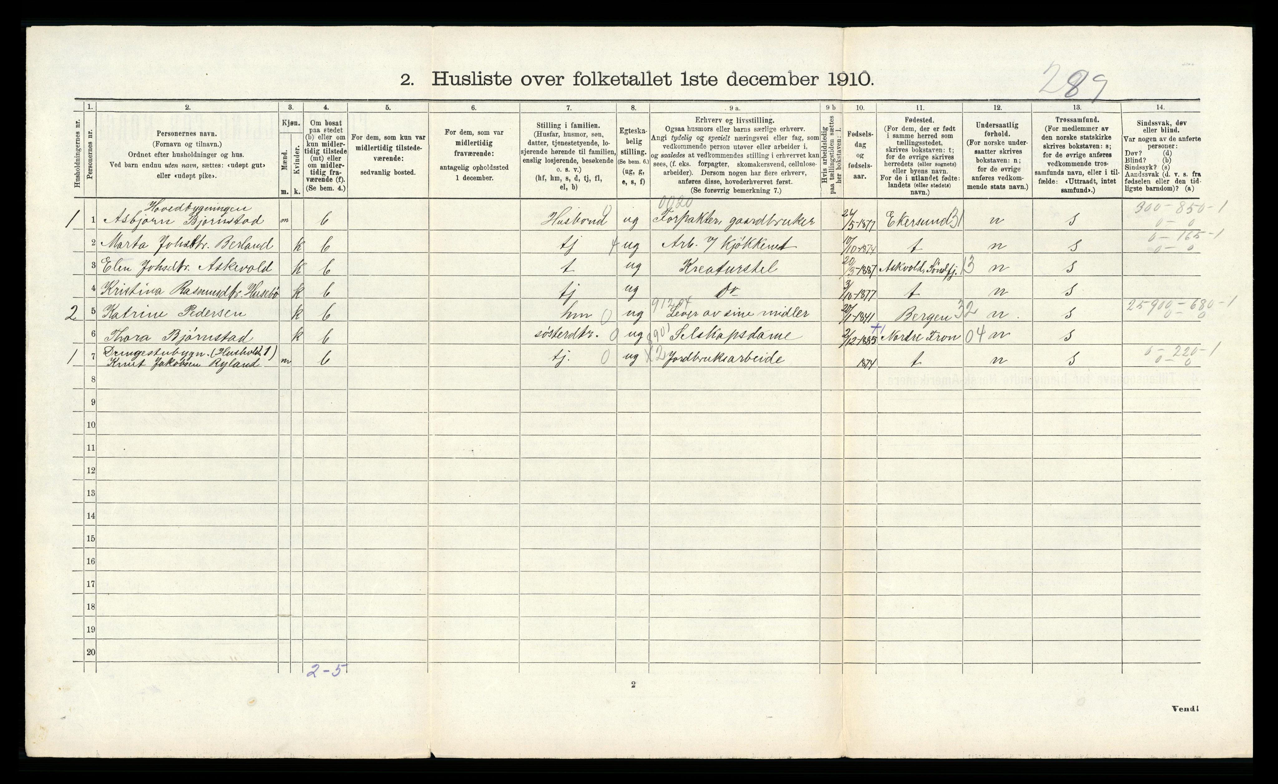 RA, 1910 census for Herdla, 1910, p. 337