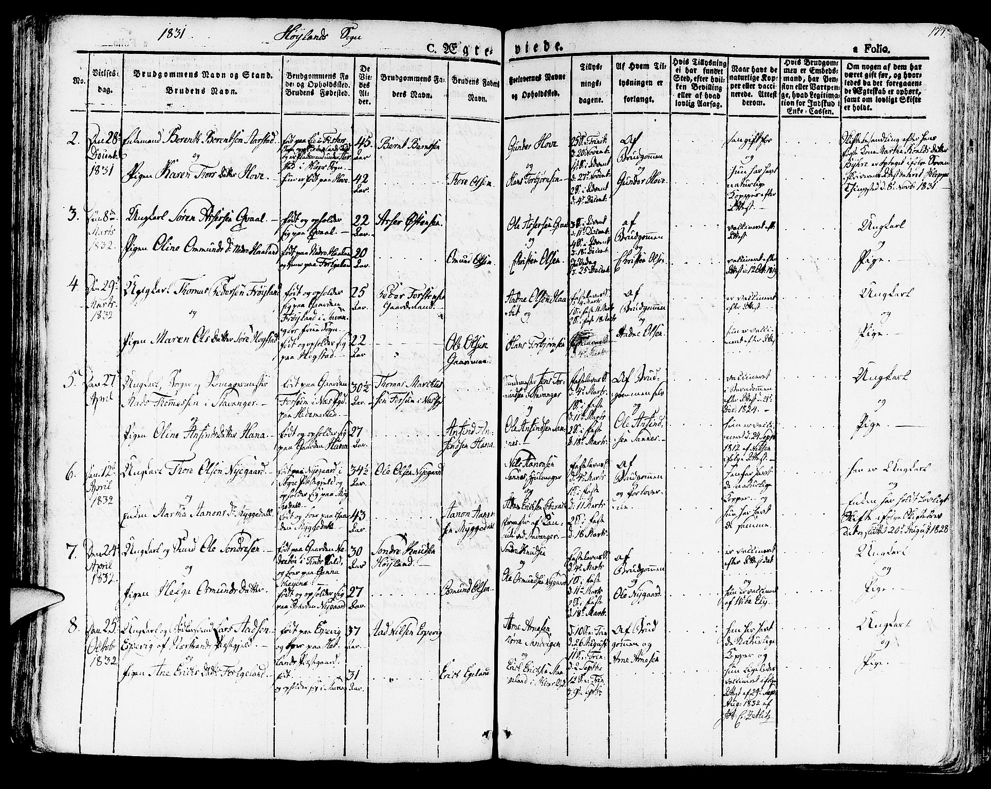 Høyland sokneprestkontor, SAST/A-101799/001/30BA/L0007: Parish register (official) no. A 7 /1, 1825-1841, p. 177
