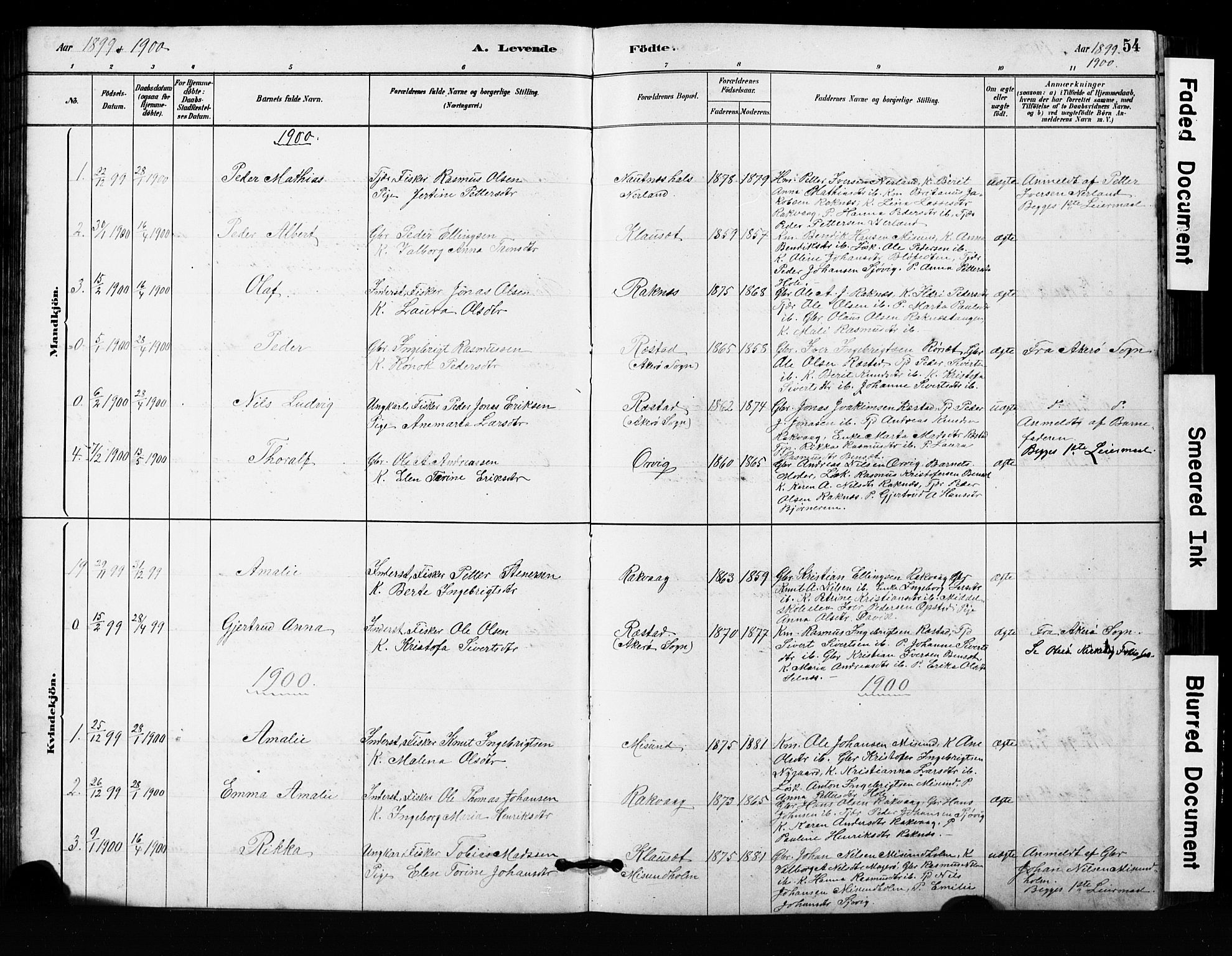 Ministerialprotokoller, klokkerbøker og fødselsregistre - Møre og Romsdal, SAT/A-1454/563/L0737: Parish register (copy) no. 563C01, 1878-1916, p. 54
