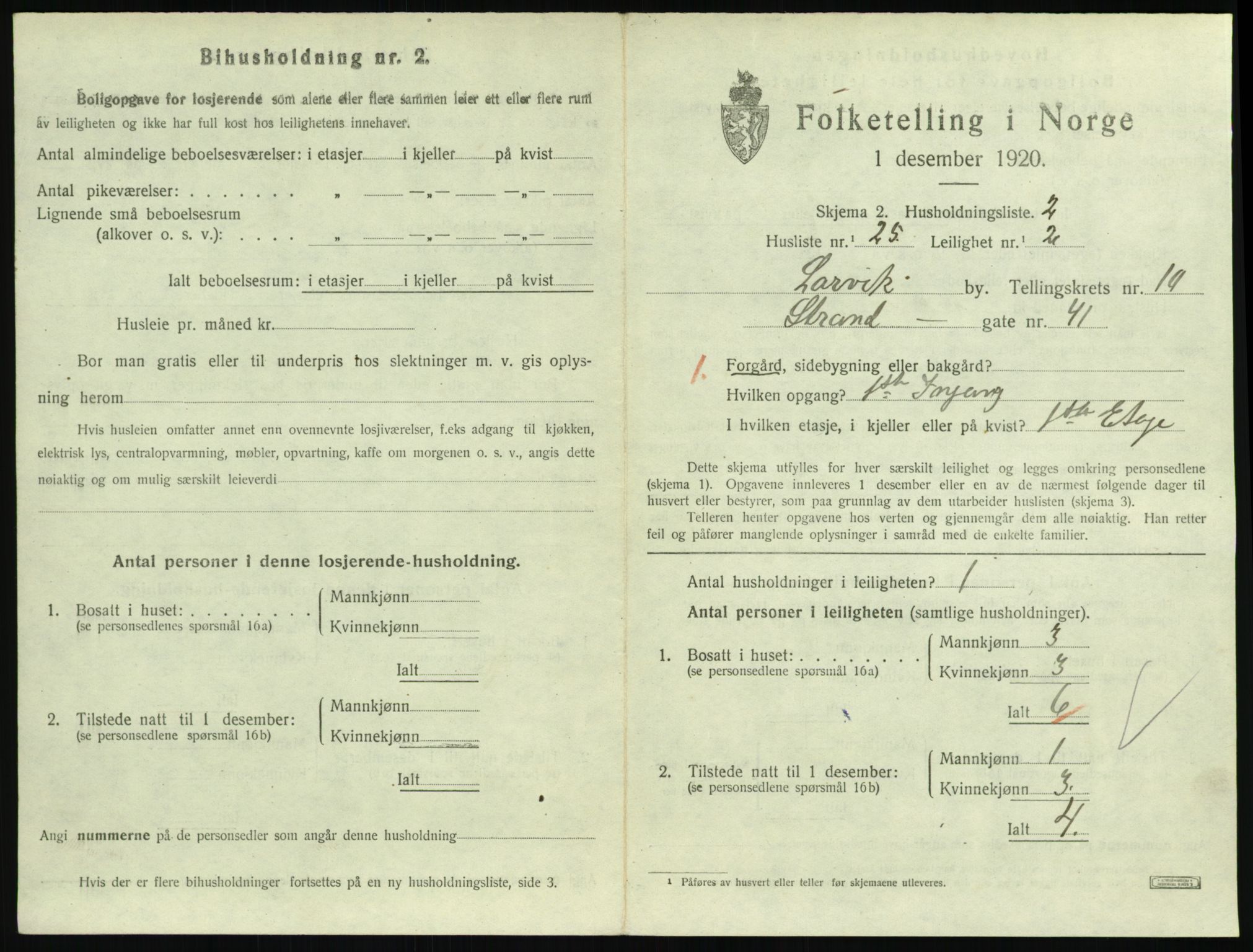 SAKO, 1920 census for Larvik, 1920, p. 7560