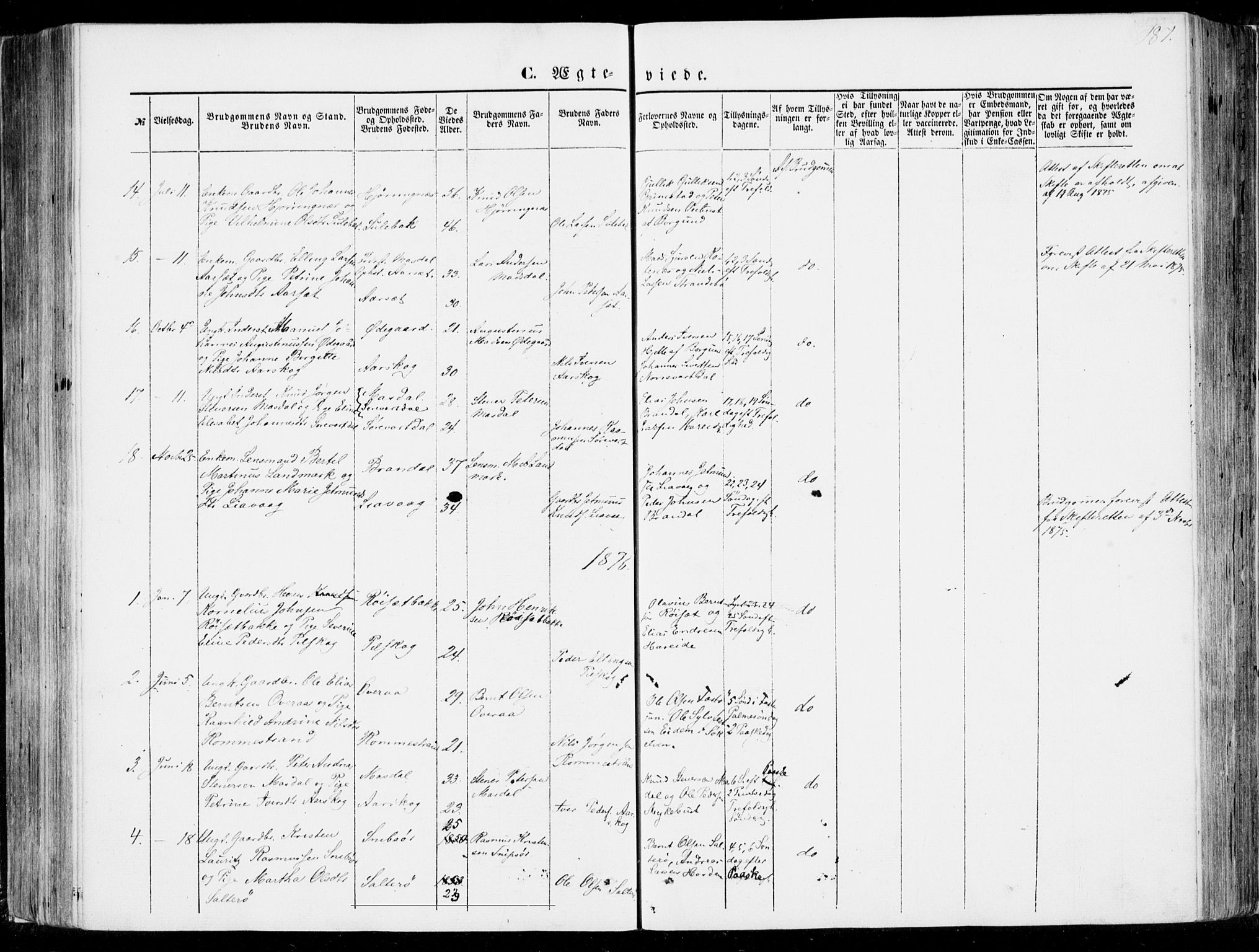 Ministerialprotokoller, klokkerbøker og fødselsregistre - Møre og Romsdal, SAT/A-1454/510/L0121: Parish register (official) no. 510A01, 1848-1877, p. 187