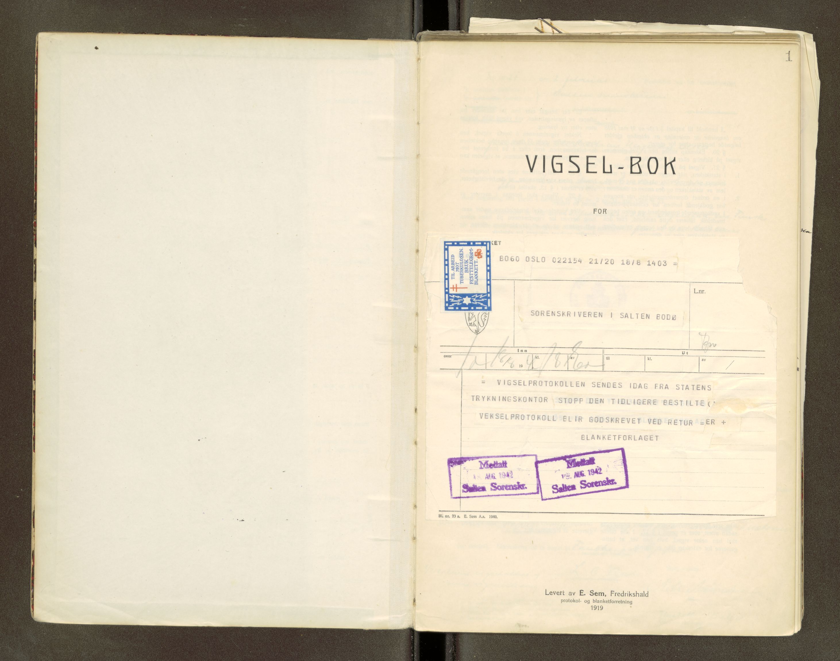 Salten sorenskriveri, AV/SAT-A-4578/1/6/6D/L0001: Vigselsbok, 1921-1942