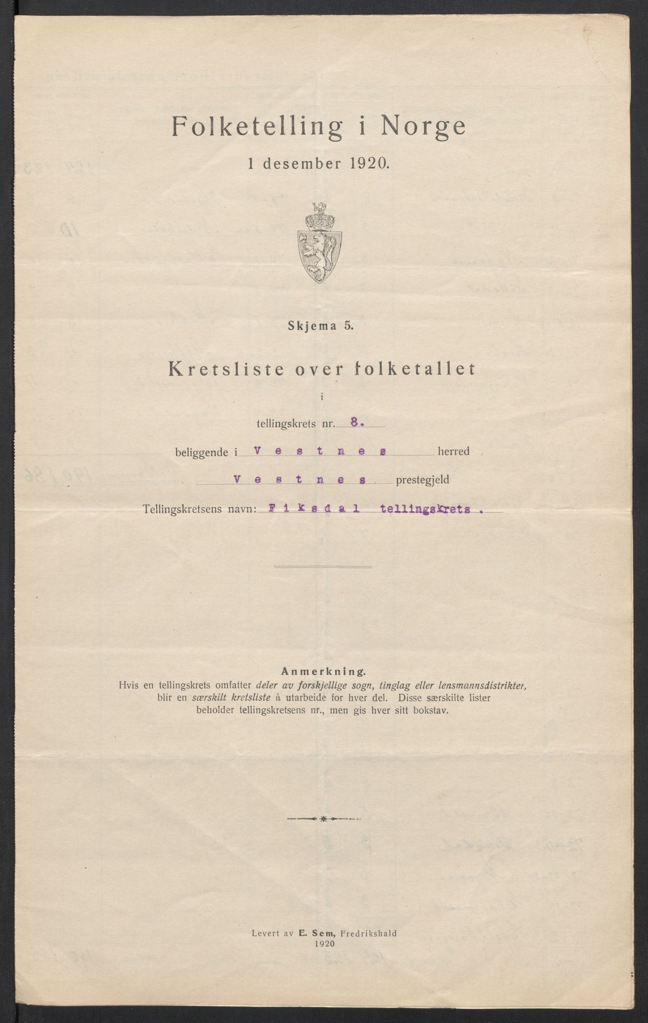 SAT, 1920 census for Vestnes, 1920, p. 28