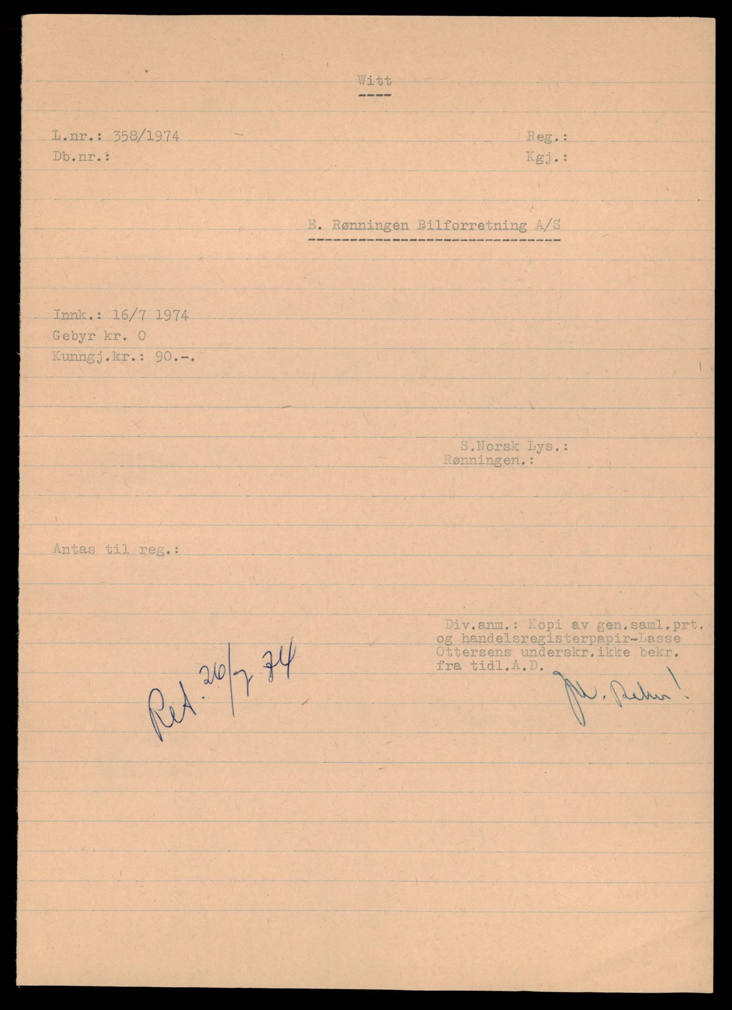 Asker og Bærum tingrett, AV/SAT-A-10379/K/Kf/L0002: Enkeltmannsforetak, aksjeselskap og andelslag, 1973-1975, p. 1